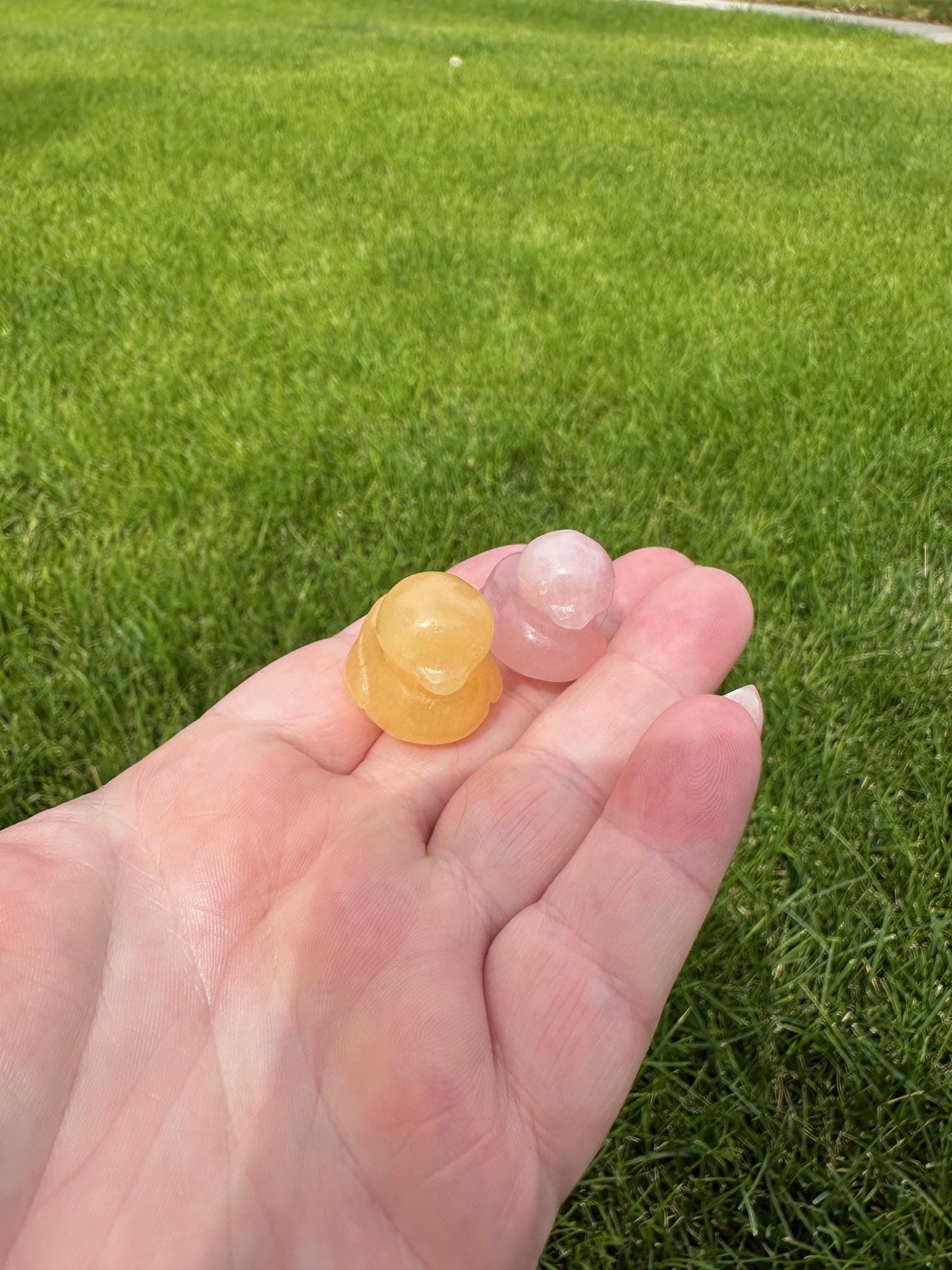 Tiny 2cm Crystal Duck Carvings – Rose Q, Green Aventurine, Silver Sheen Obsidian, Orange Calcite, Opalite, Obsidian, Tiger's Eye, Fluorite