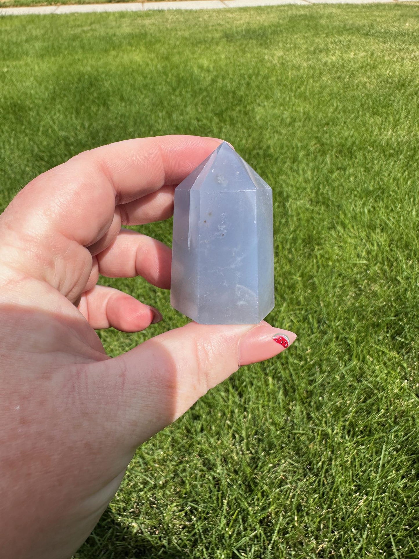 Blue Chalcedony Tower – 2 oz, 1.8 Inches Tall – Calming and Healing Crystal