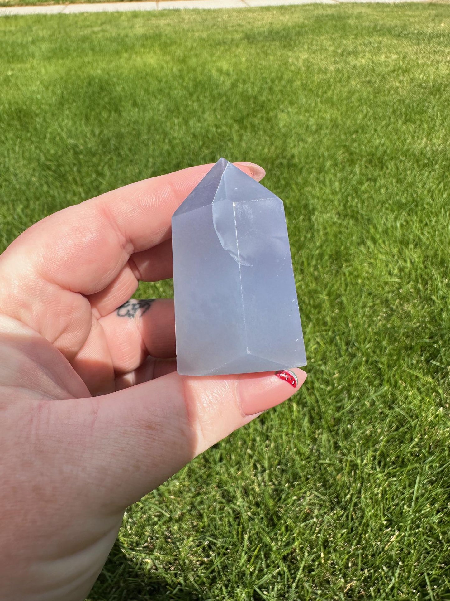 Blue Chalcedony Tower – 2 oz, 1.8 Inches Tall – Calming and Healing Crystal