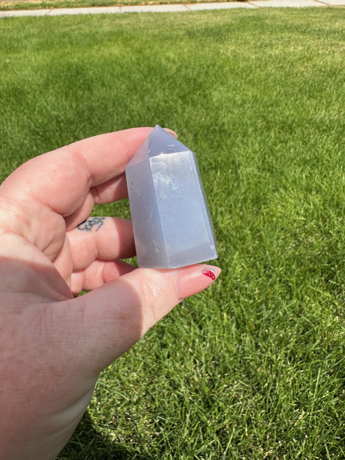 Blue Chalcedony Tower – 2 oz, 1.8 Inches Tall – Calming and Healing Crystal