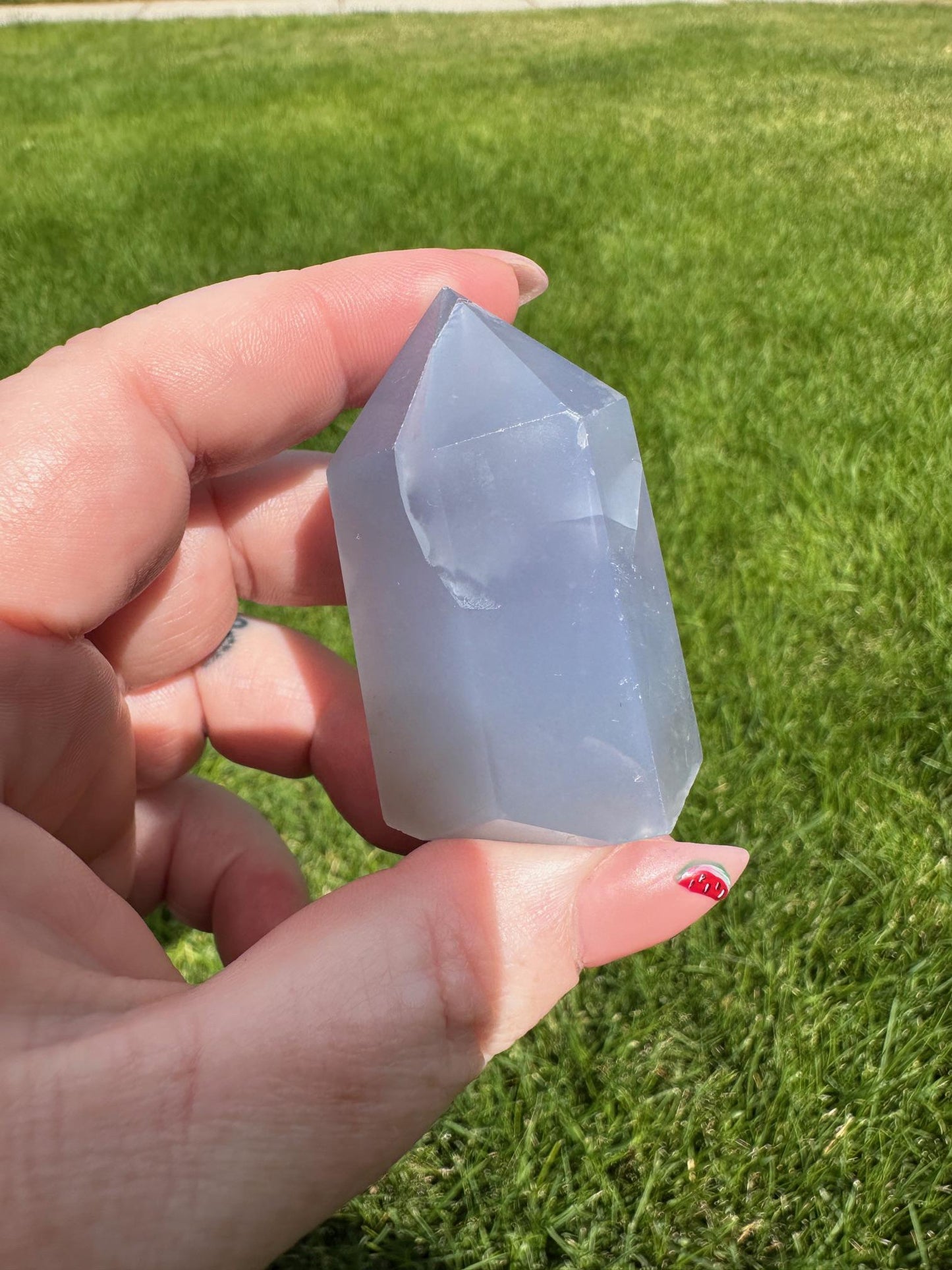 Blue Chalcedony Tower – 2 oz, 1.8 Inches Tall – Calming and Healing Crystal