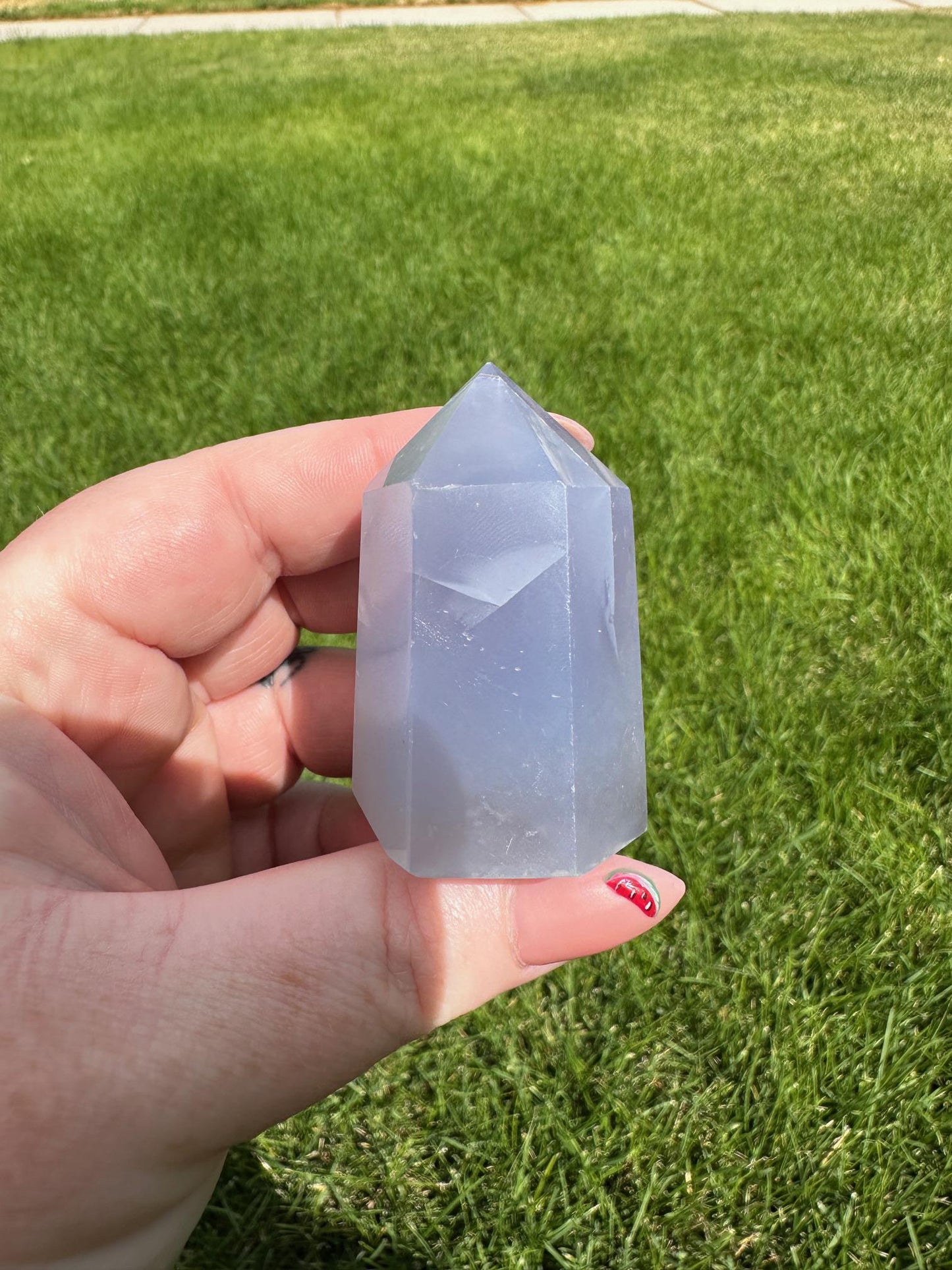 Blue Chalcedony Tower – 2 oz, 1.8 Inches Tall – Calming and Healing Crystal