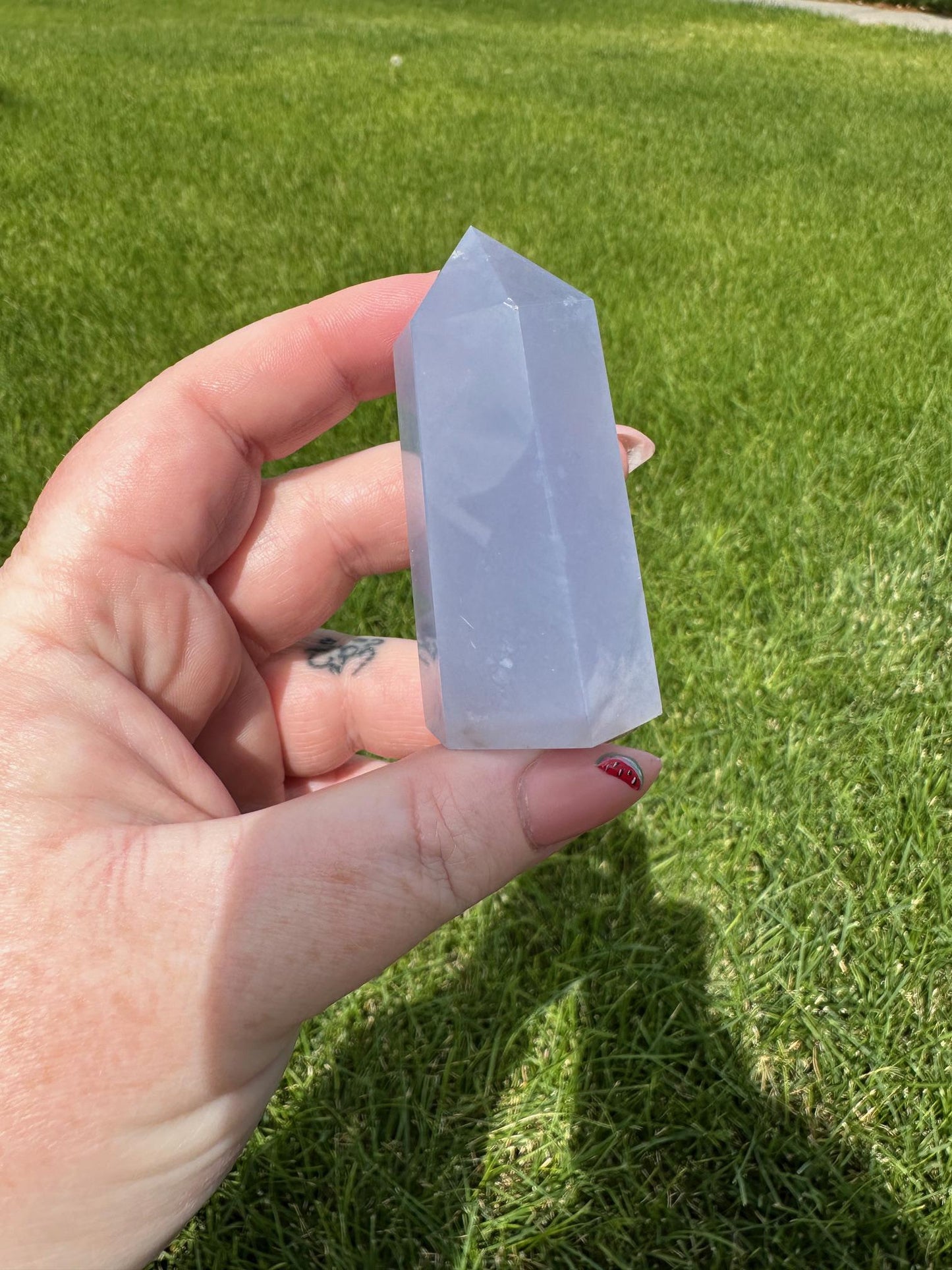 Blue Chalcedony Tower – 2 oz, 2.3 Inches Tall – Calming and Healing Crystal