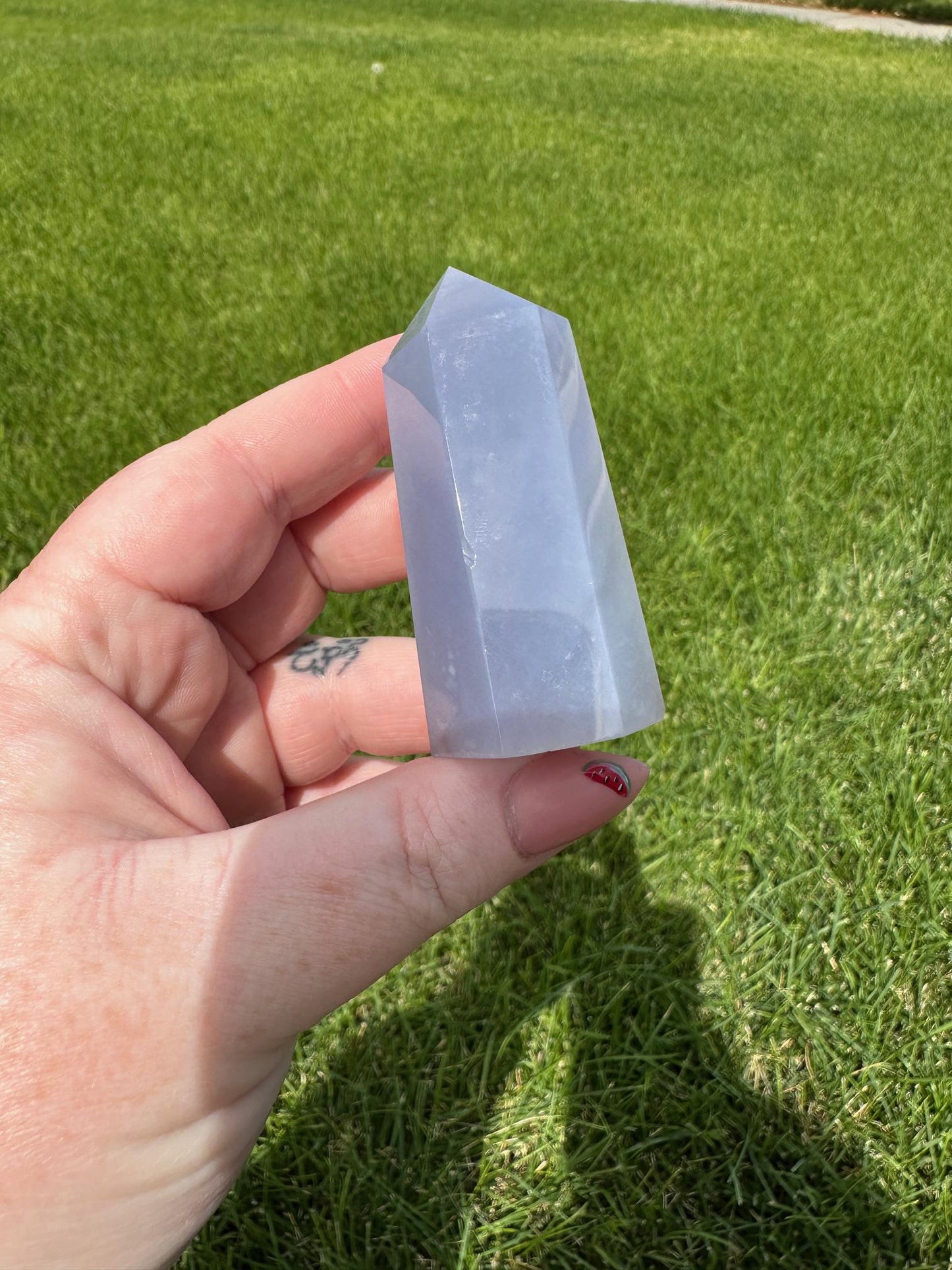 Blue Chalcedony Tower – 2 oz, 2.3 Inches Tall – Calming and Healing Crystal