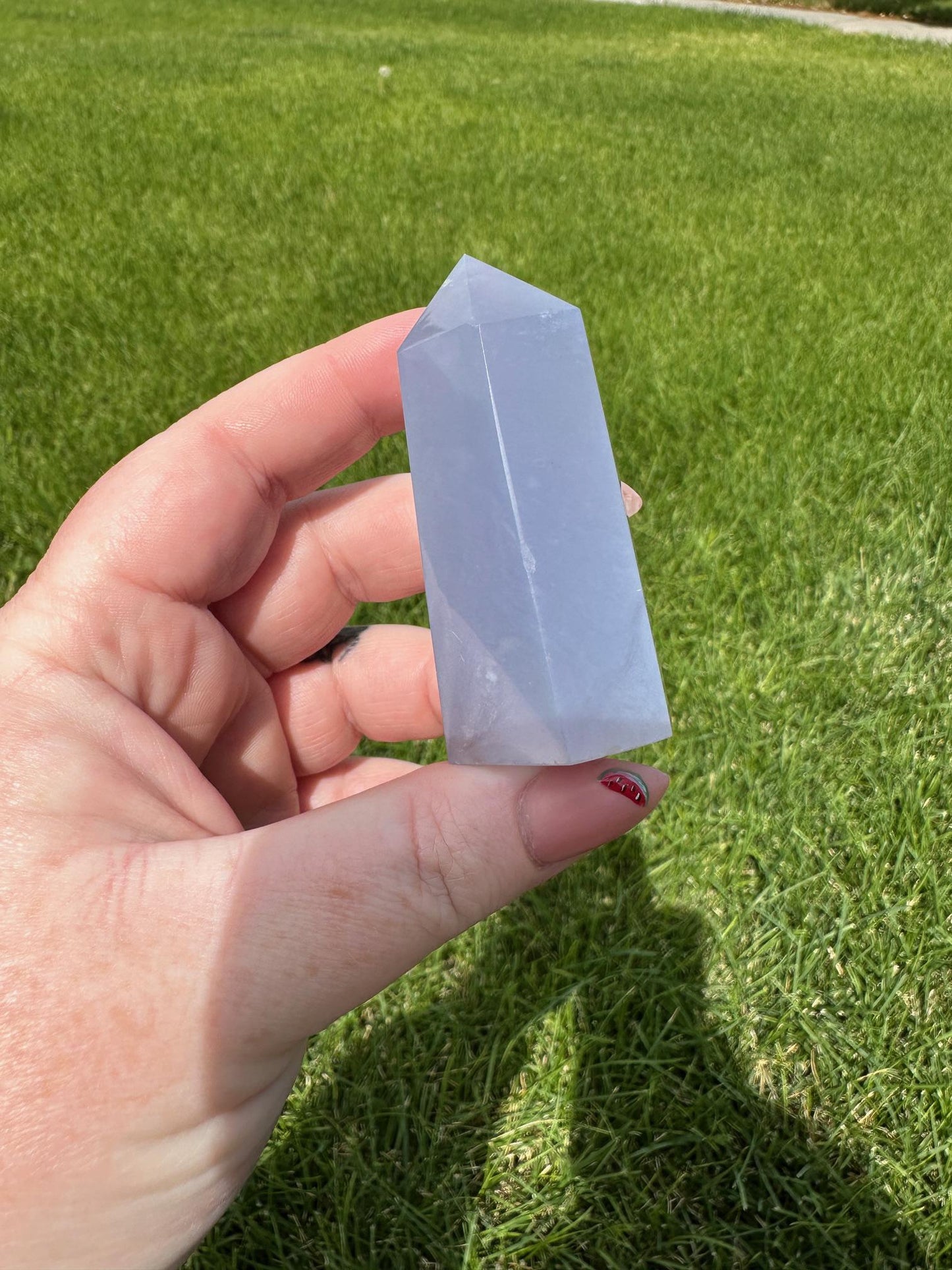 Blue Chalcedony Tower – 2 oz, 2.3 Inches Tall – Calming and Healing Crystal