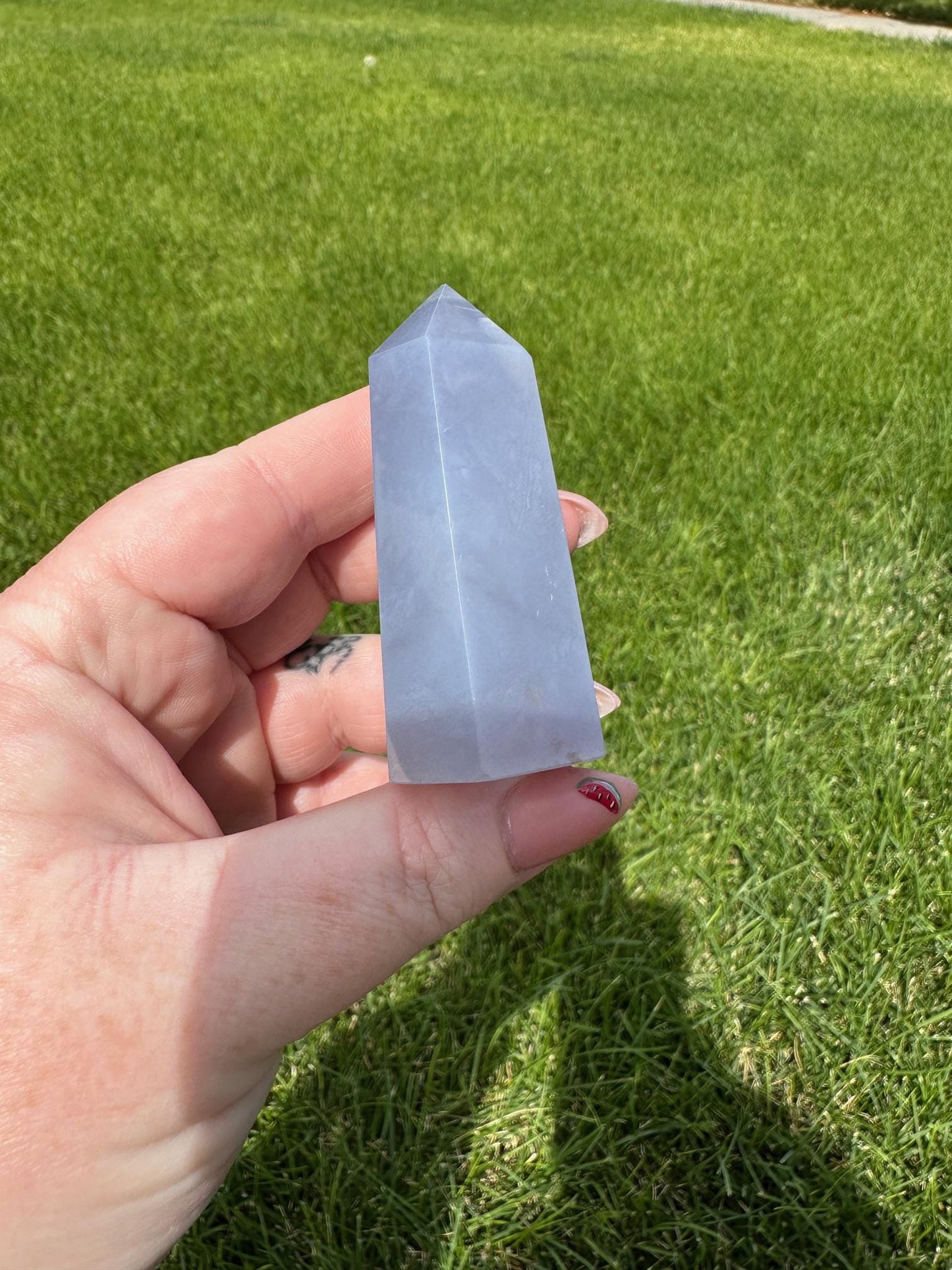 Blue Chalcedony Tower – 2 oz, 2.3 Inches Tall – Calming and Healing Crystal