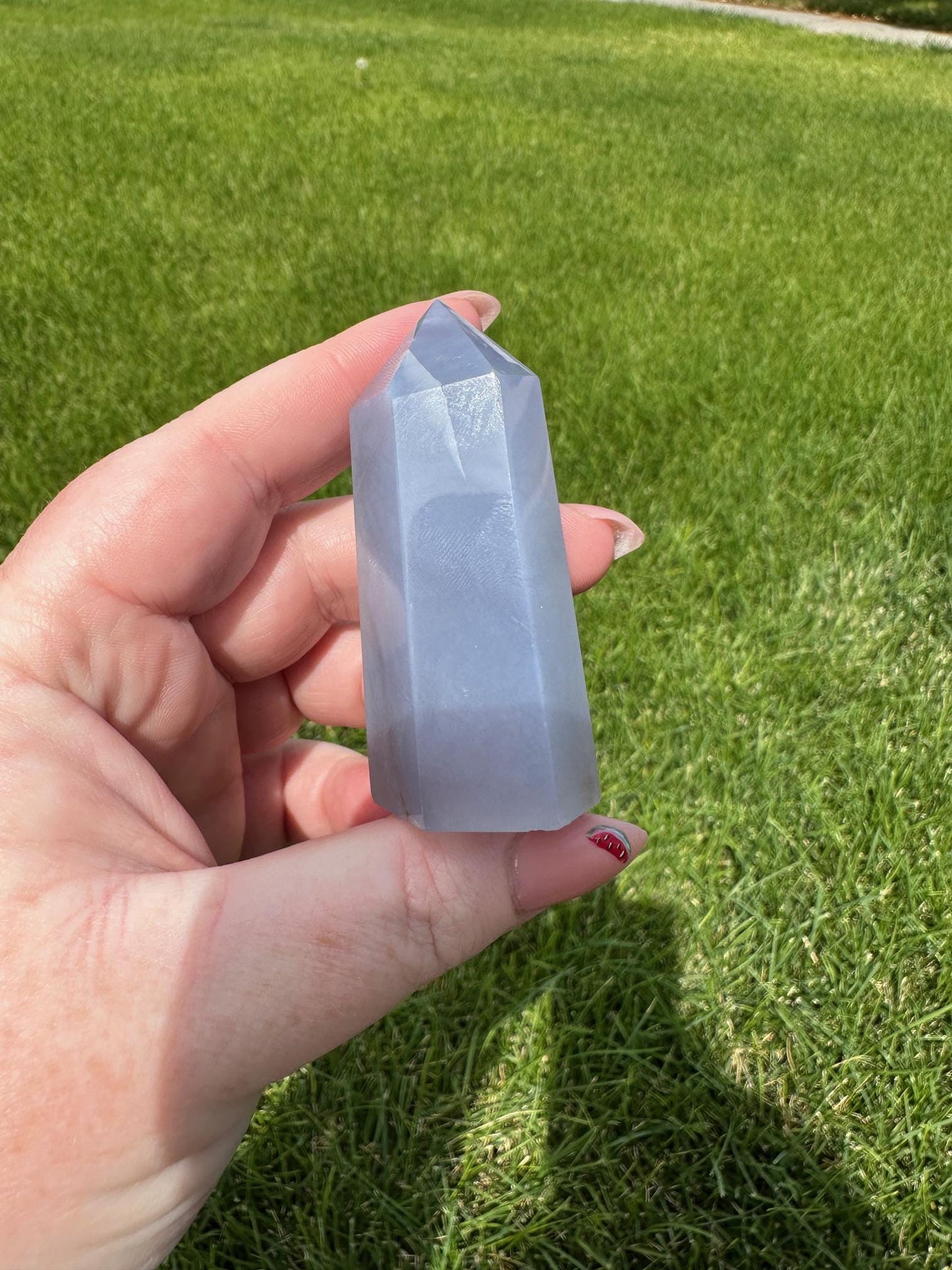 Blue Chalcedony Tower – 2 oz, 2.3 Inches Tall – Calming and Healing Crystal