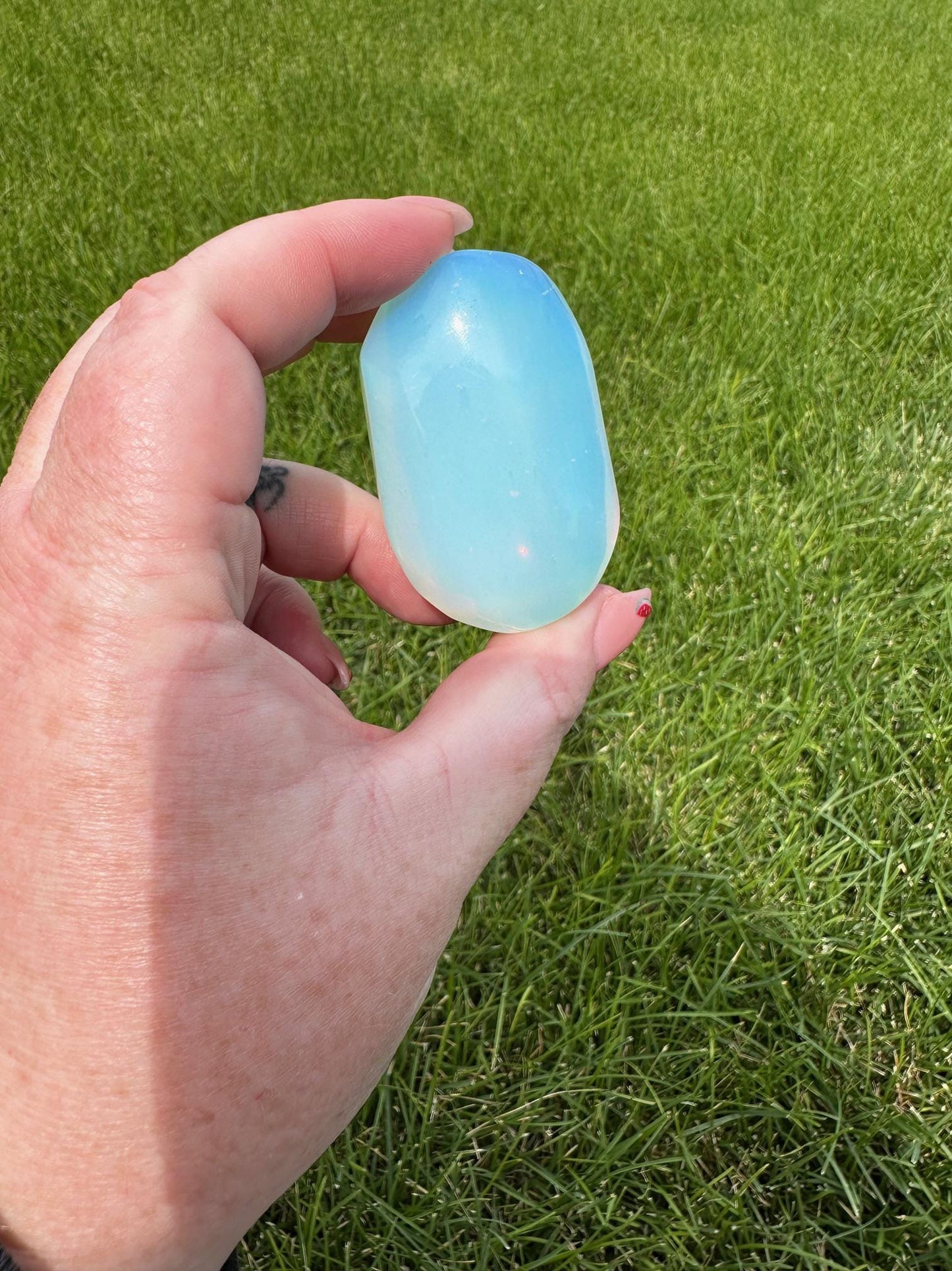 Opalite Palm Stone – 3 oz, 2 Inches Long – Calming and Healing Crystal