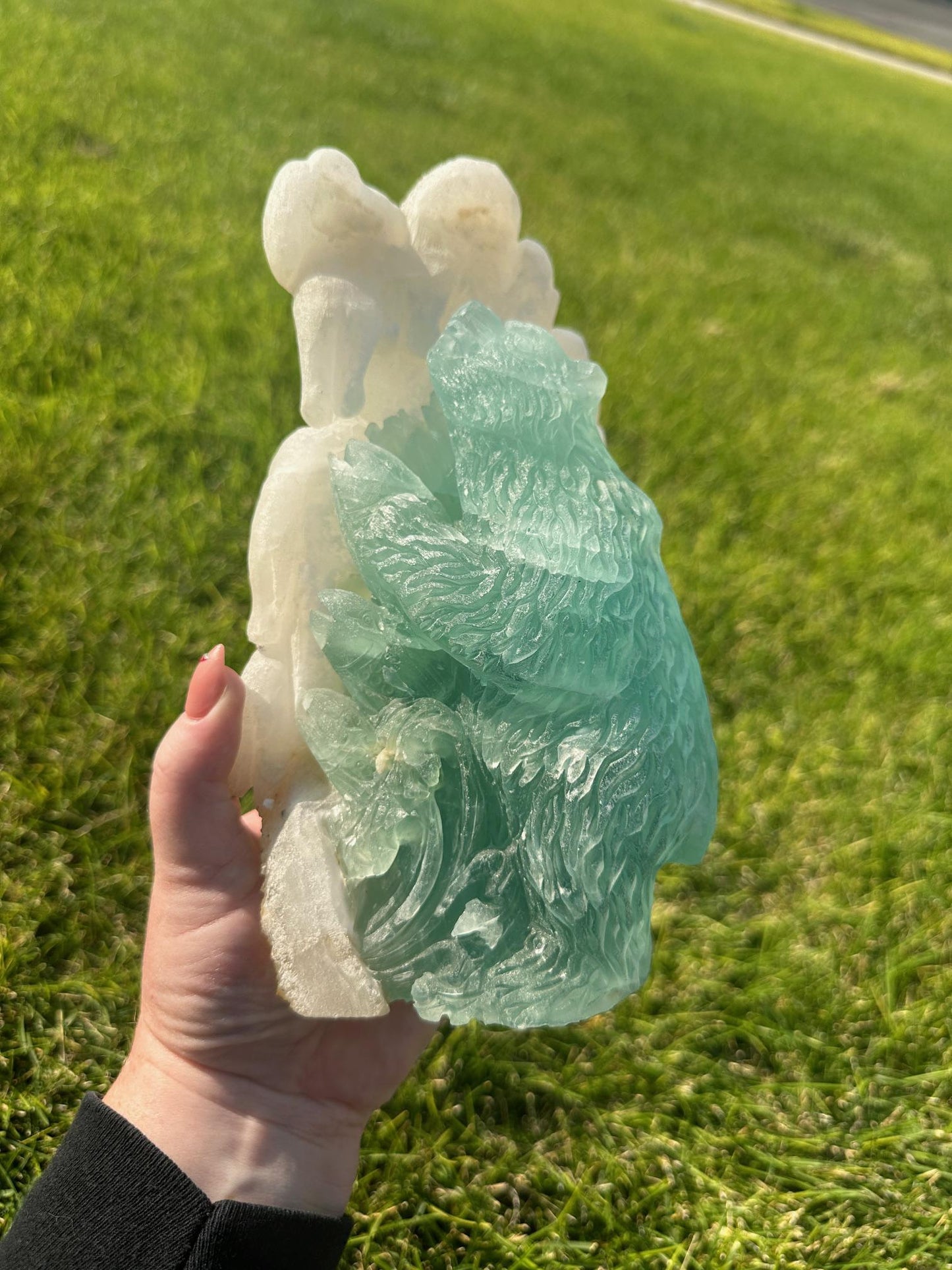 Druzy Fluorite and Calcite Hand Carved Crystal Bear 7+ LBS