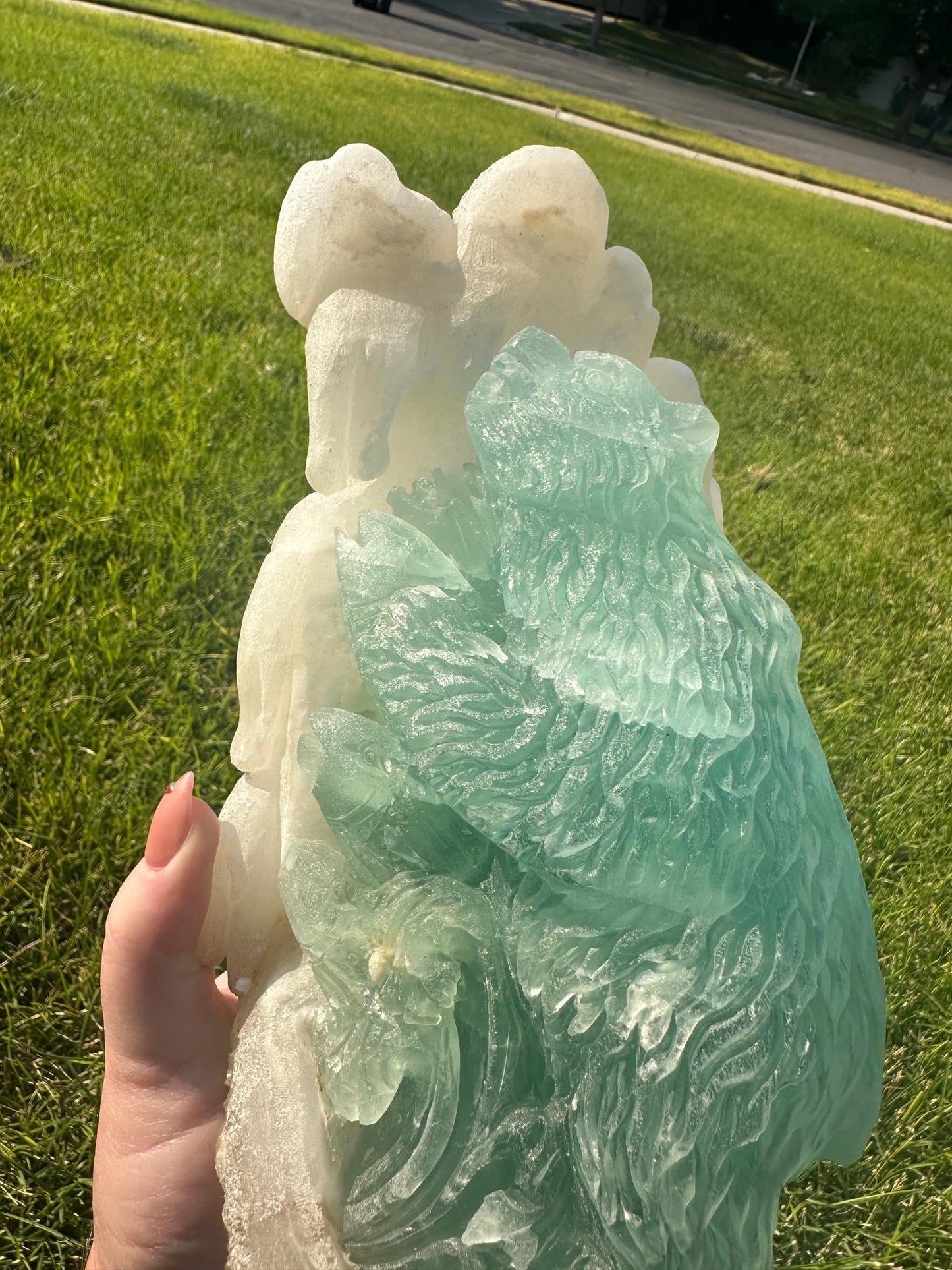 Druzy Fluorite and Calcite Hand Carved Crystal Bear 7+ LBS