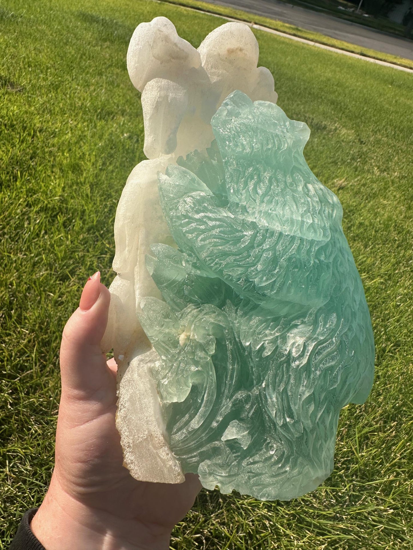 Druzy Fluorite and Calcite Hand Carved Crystal Bear 7+ LBS