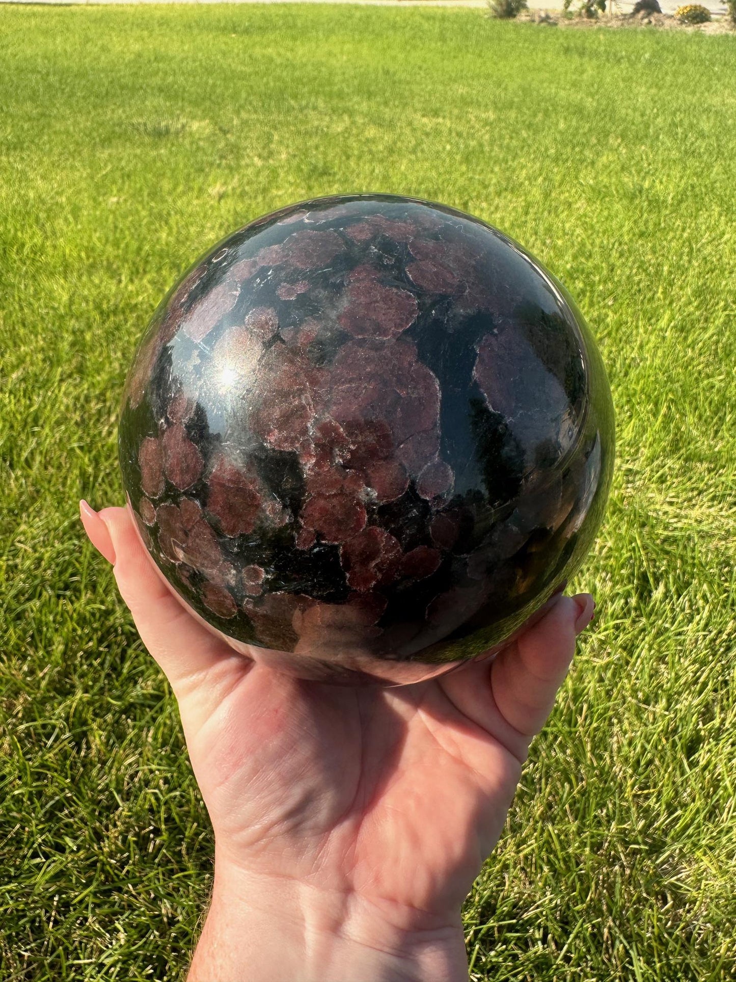 Astrophyllite and Garnet Sphere – 7 lbs 15 oz – 4.7 Inches – Unique Healing Crystal Sphere