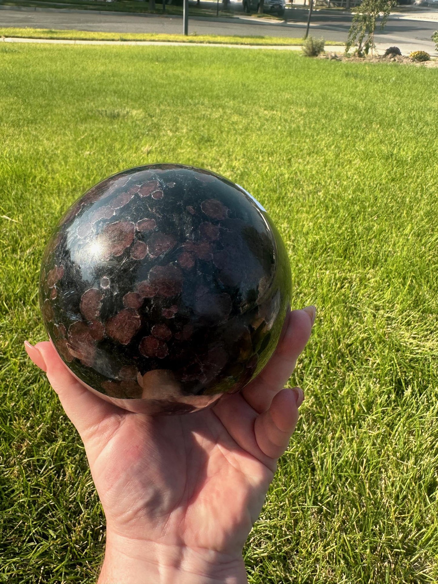 Astrophyllite and Garnet Sphere – 7 lbs 15 oz – 4.7 Inches – Unique Healing Crystal Sphere