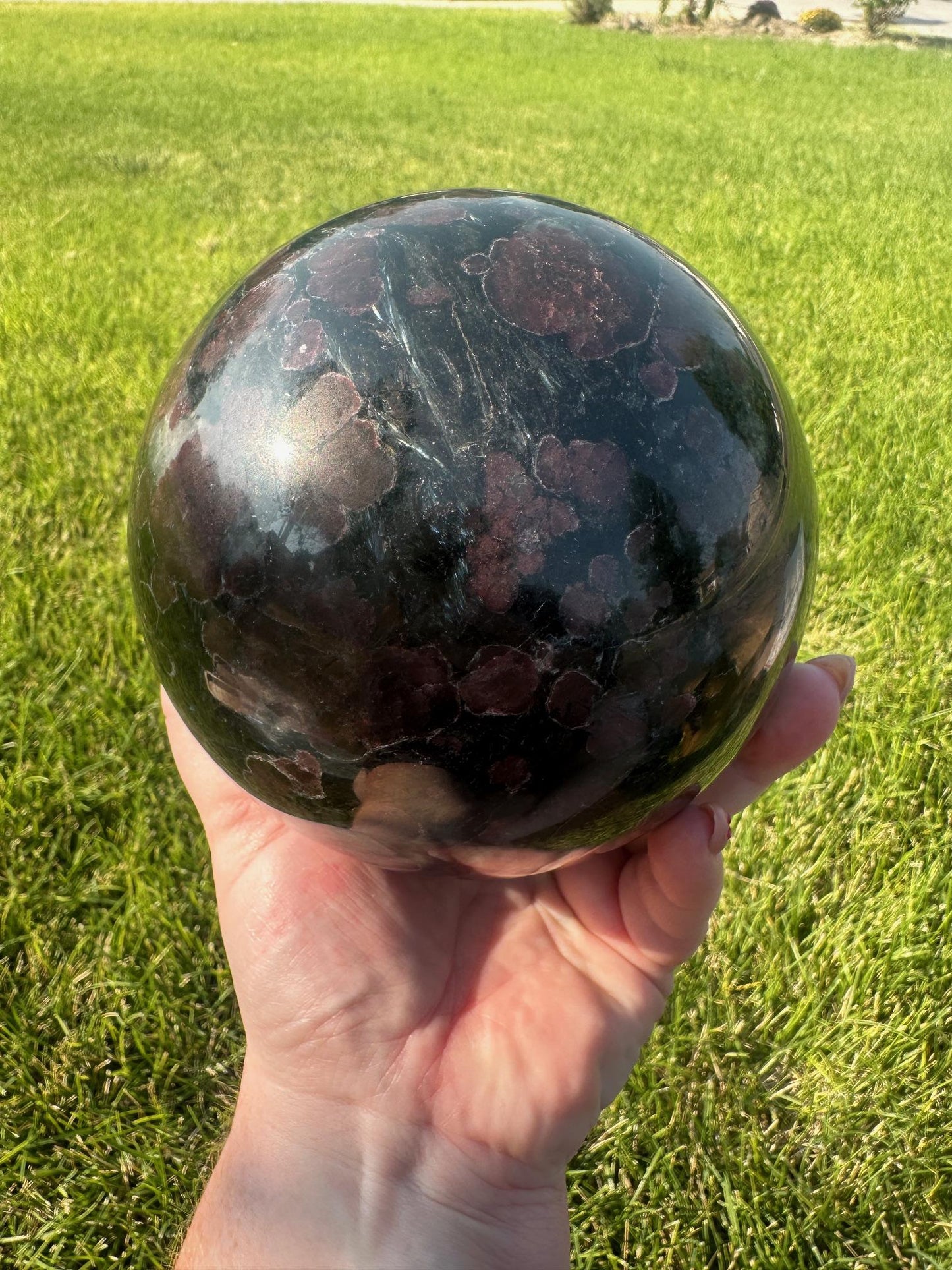 Astrophyllite and Garnet Sphere – 7 lbs 15 oz – 4.7 Inches – Unique Healing Crystal Sphere