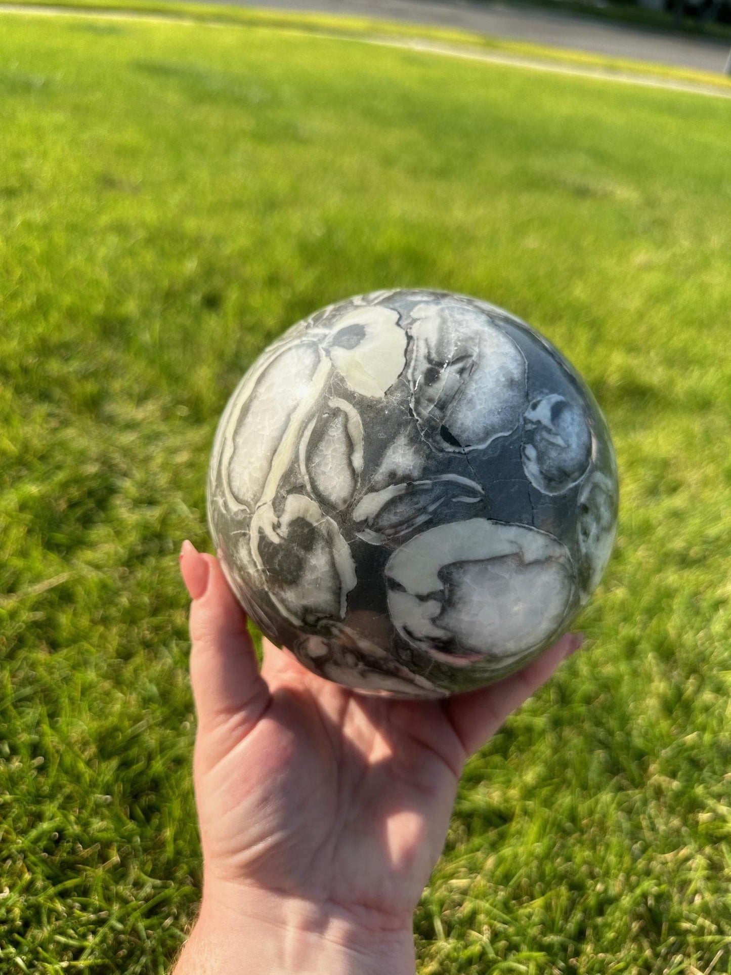 Shell Jasper Sphere – 8 lbs 9 oz – 4.8 Inches – Unique and Grounding Crystal Sphere