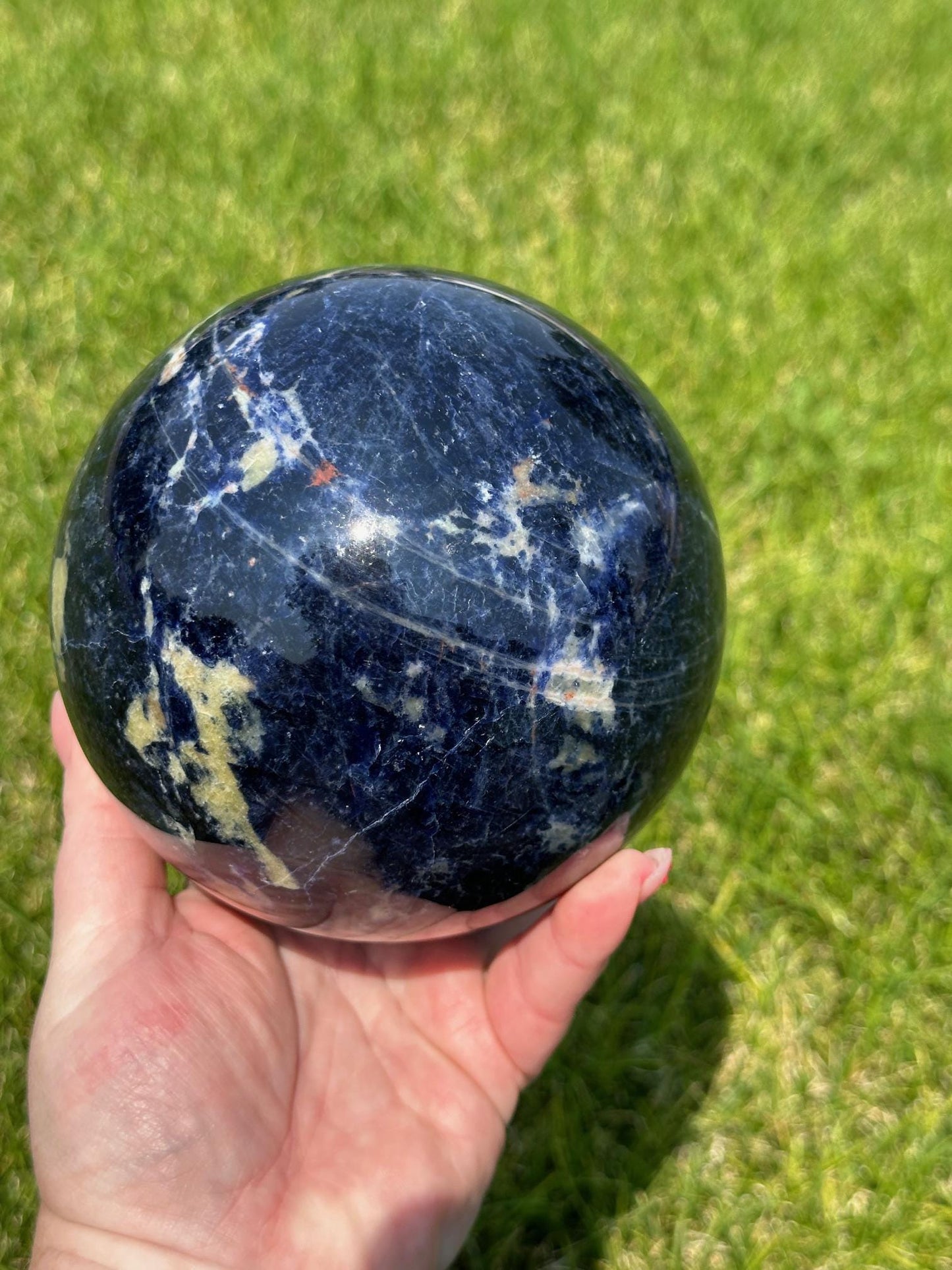 Sodalite Sphere – 5 lbs 11 oz – 4.5 Inches – Deep Blue Healing Crystal Sphere