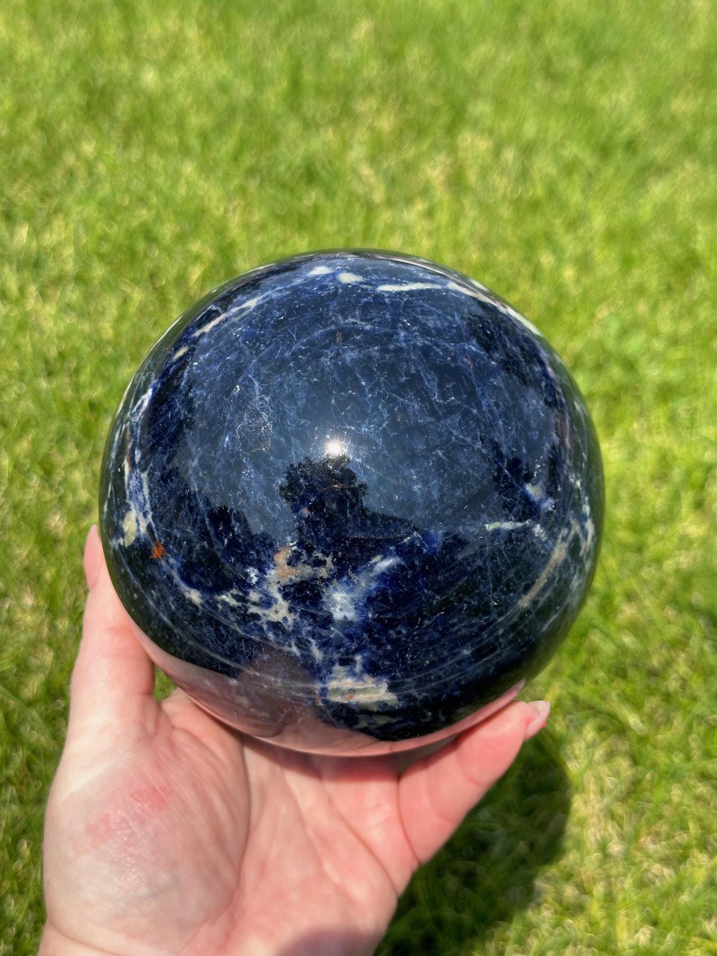 Sodalite Sphere – 5 lbs 11 oz – 4.5 Inches – Deep Blue Healing Crystal Sphere