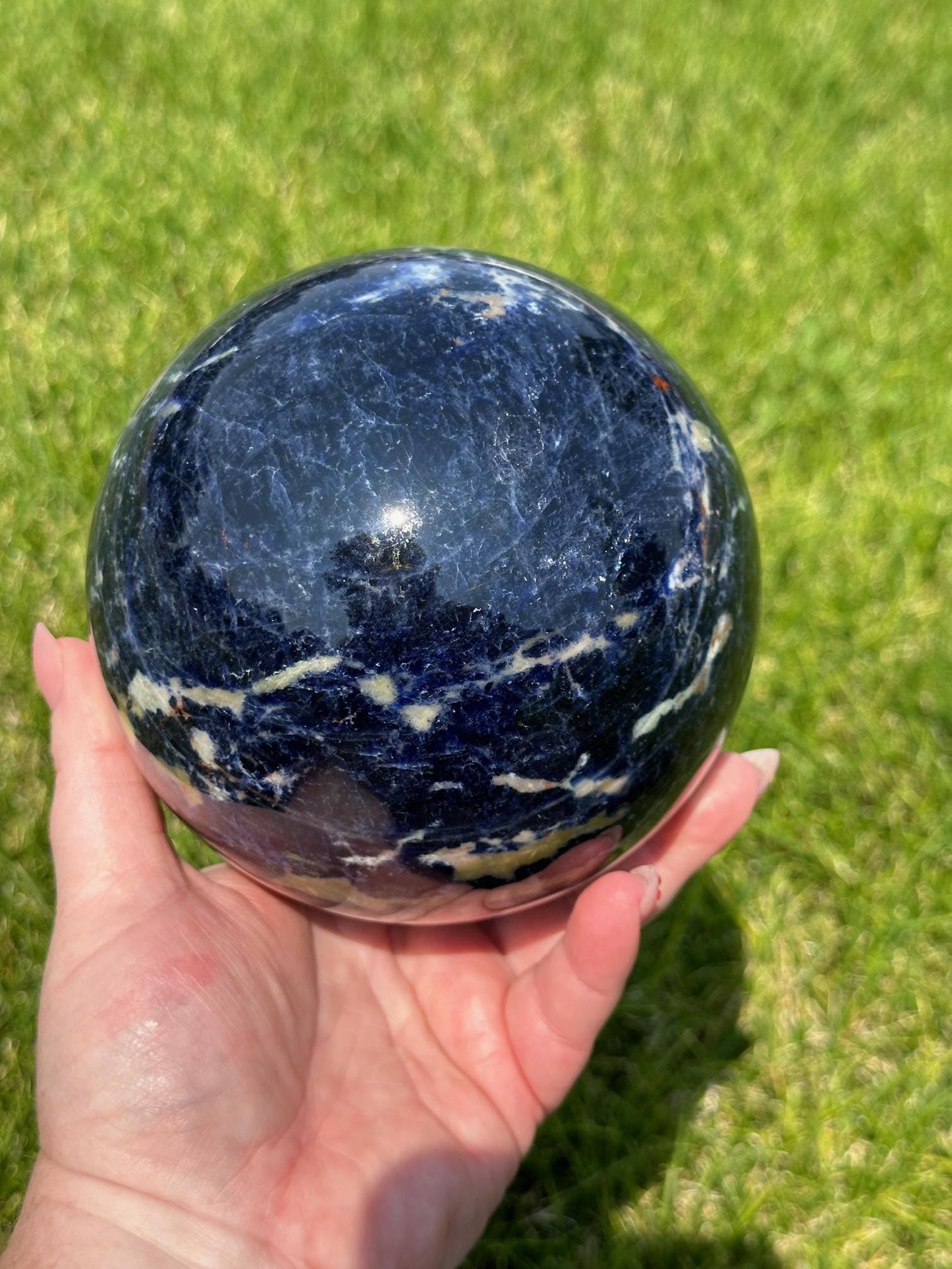 Sodalite Sphere – 5 lbs 11 oz – 4.5 Inches – Deep Blue Healing Crystal Sphere