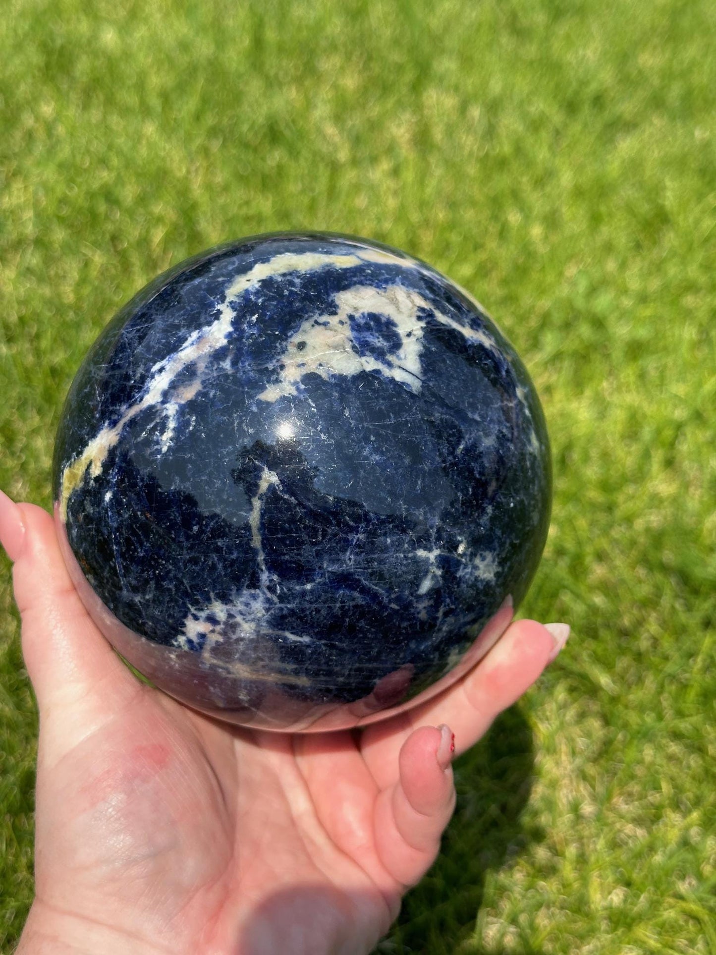 Sodalite Sphere – 5 lbs 11 oz – 4.5 Inches – Deep Blue Healing Crystal Sphere