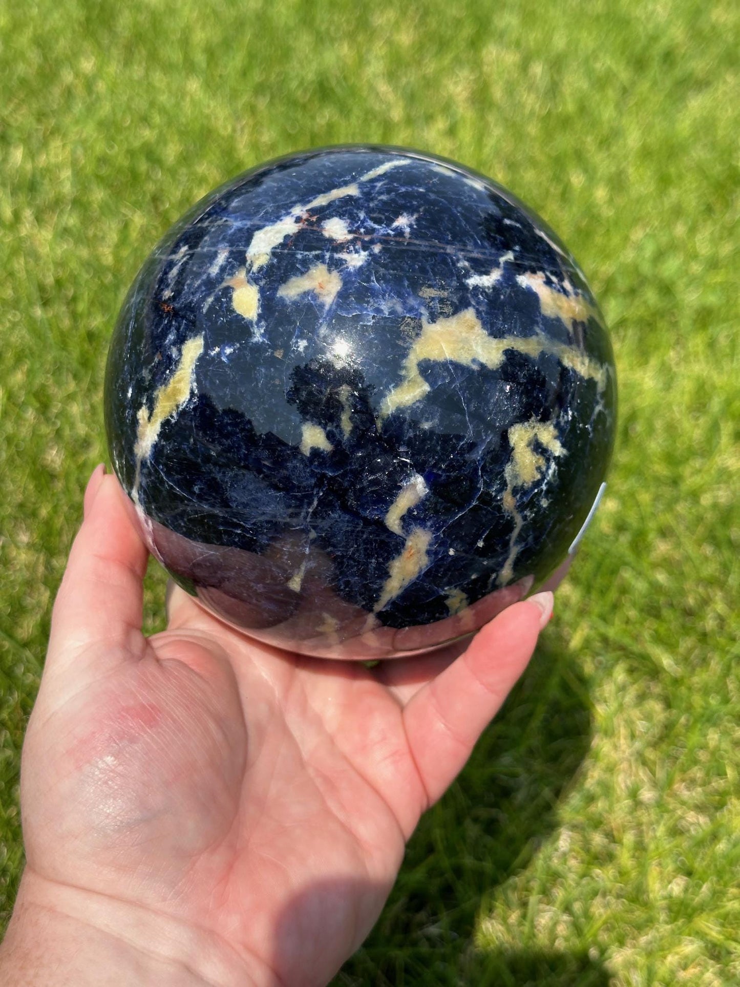 Sodalite Sphere – 5 lbs 11 oz – 4.5 Inches – Deep Blue Healing Crystal Sphere