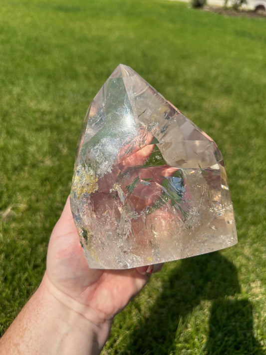 Clear Quartz Tower with Tons of Rainbows – 3 lbs 3 oz – 6.5 Inches Tall – Premium Healing Crystal Point