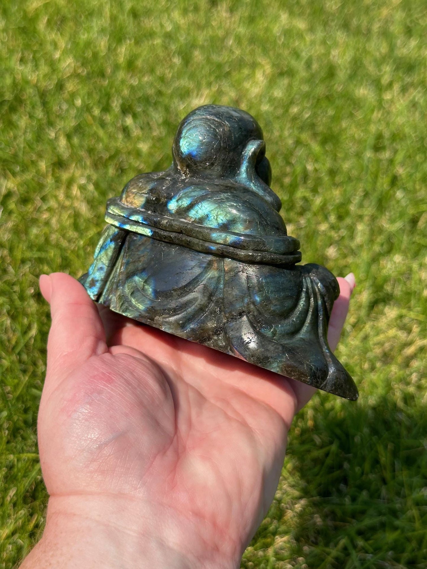 Labradorite Buddha Carving – 1 lb 8 oz – 3 Inches Tall – Spiritual Healing Crystal