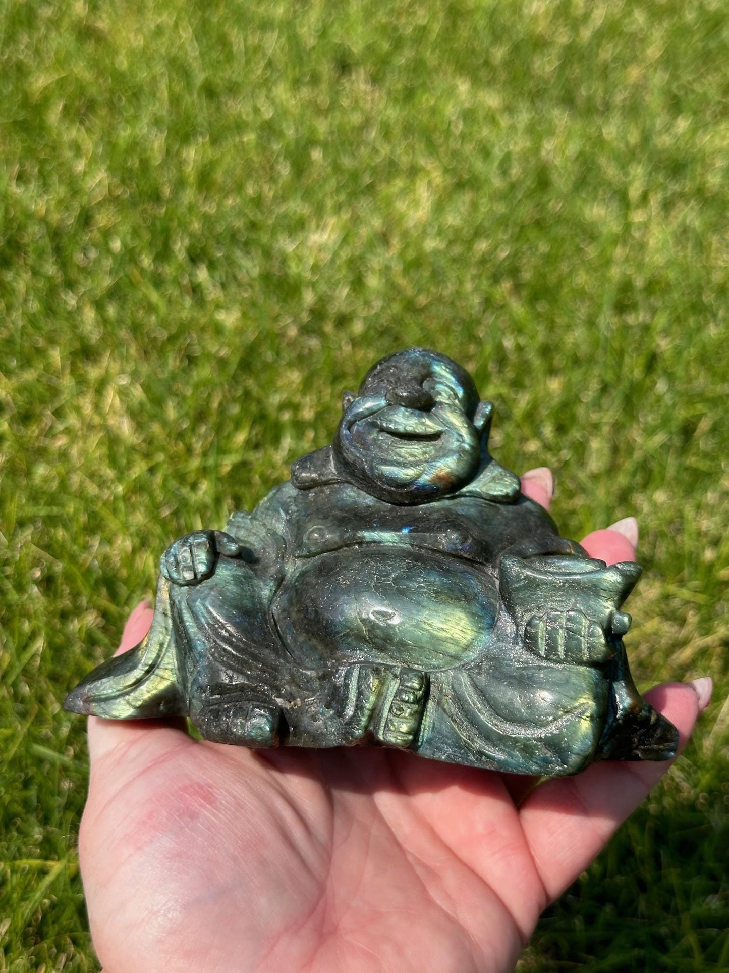 Labradorite Buddha Carving – 1 lb 8 oz – 3 Inches Tall – Spiritual Healing Crystal