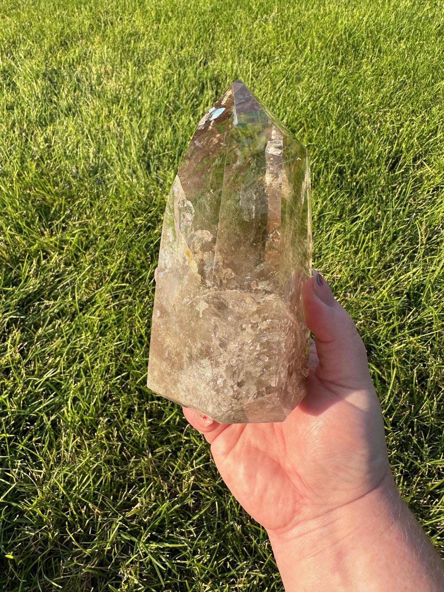 Smoky Quartz Tower with Rainbows - 6.5 Inches Tall, 2lbs 6oz