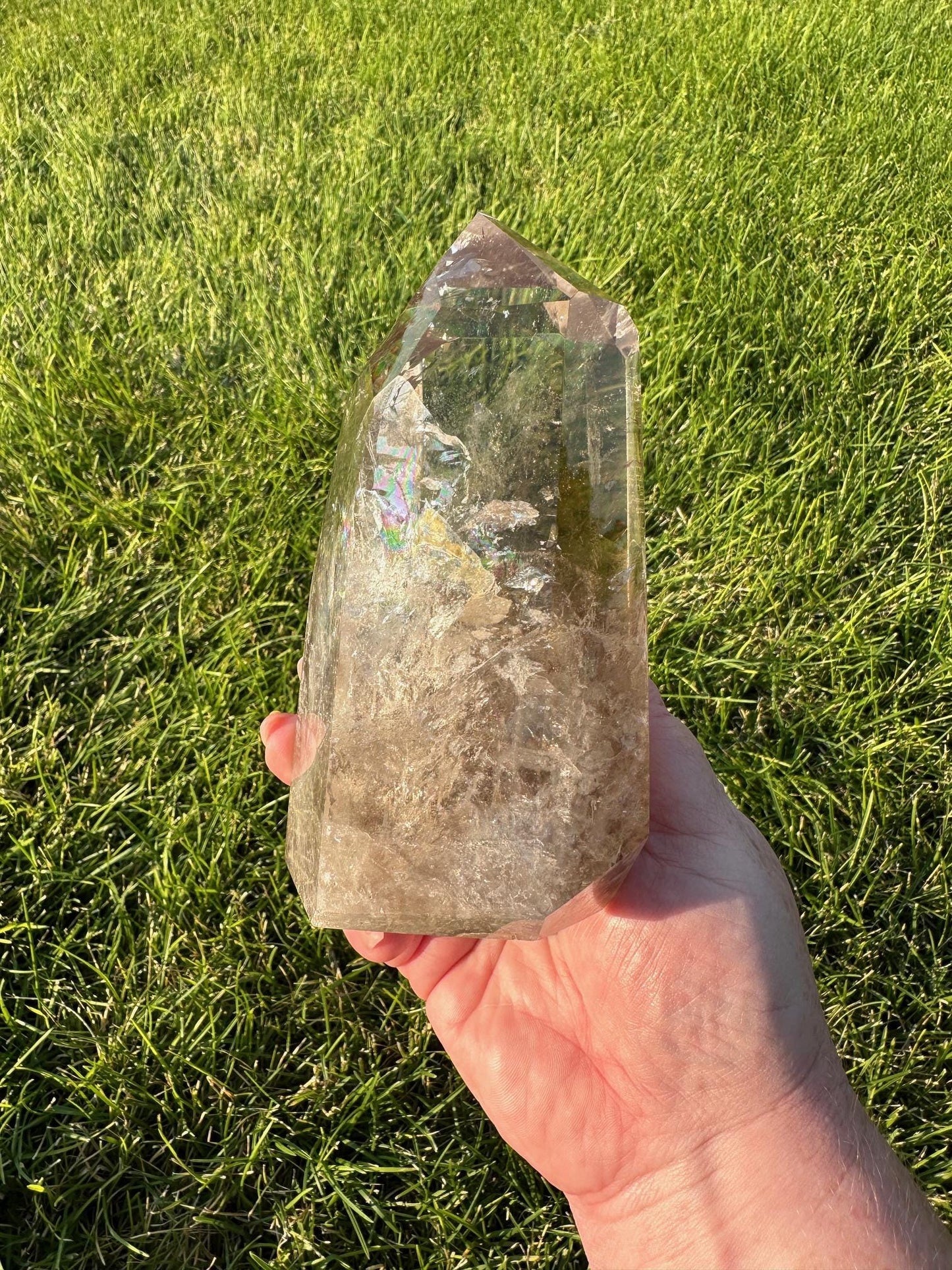 Smoky Quartz Tower with Rainbows - 6.5 Inches Tall, 2lbs 6oz