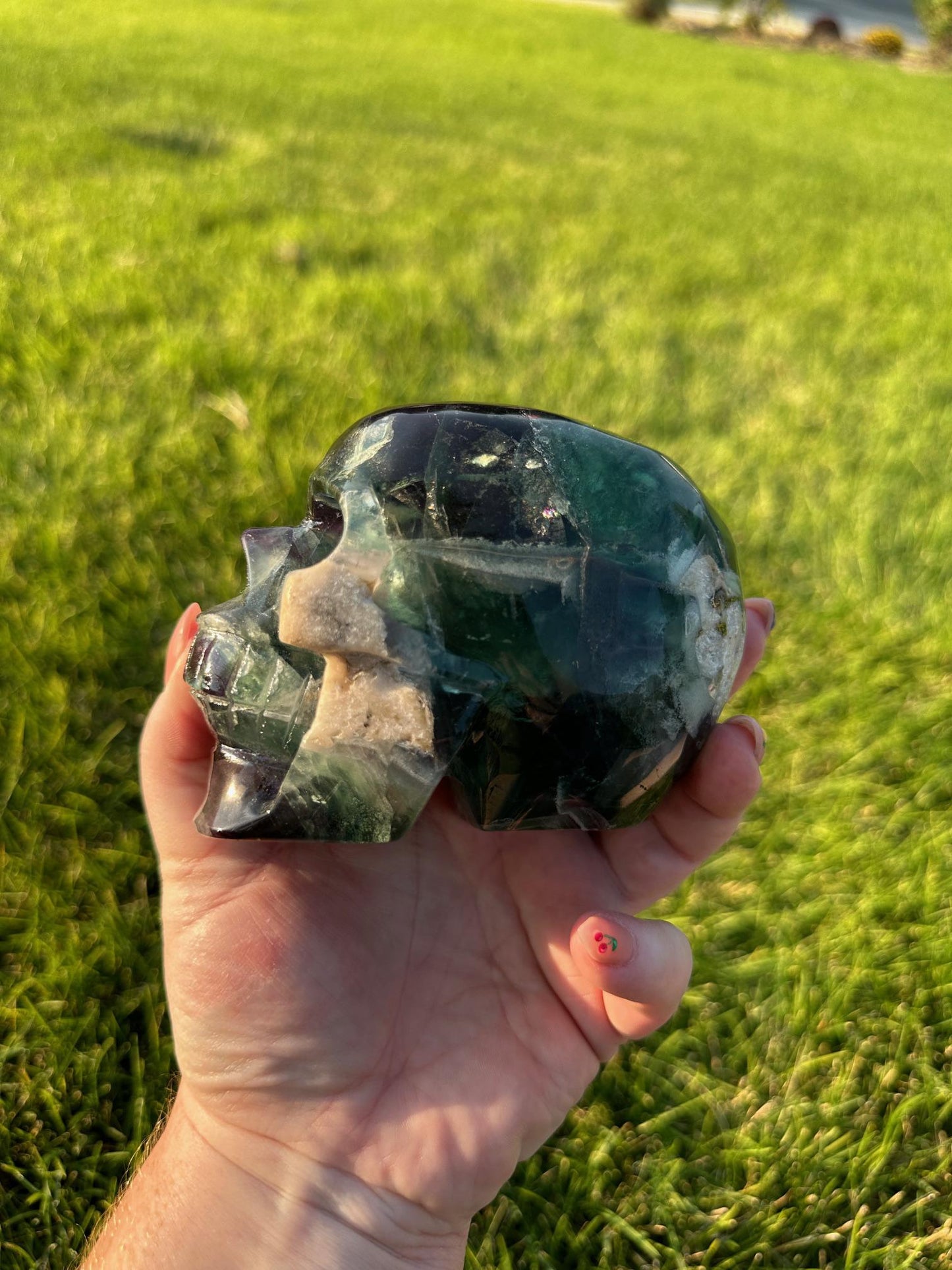 Purple and Green Fluorite Crystal Skull Carving - 3 Inches Tall, 2lbs 14oz