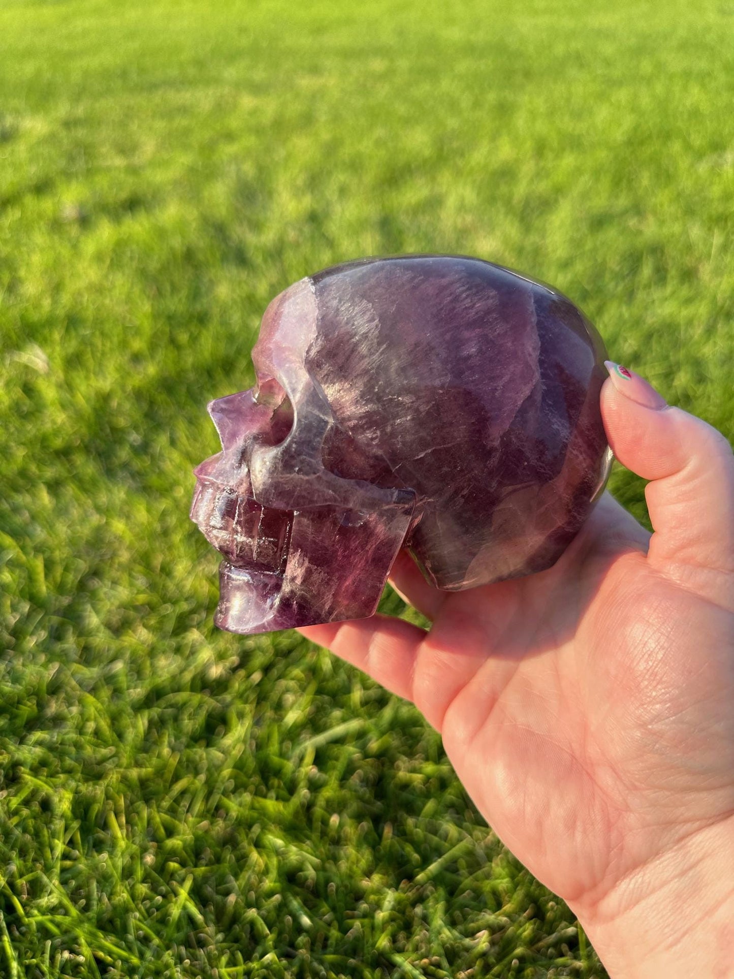 Purple and Green Fluorite Crystal Skull Carving - 3.5 Inches Tall, 3lbs 2oz