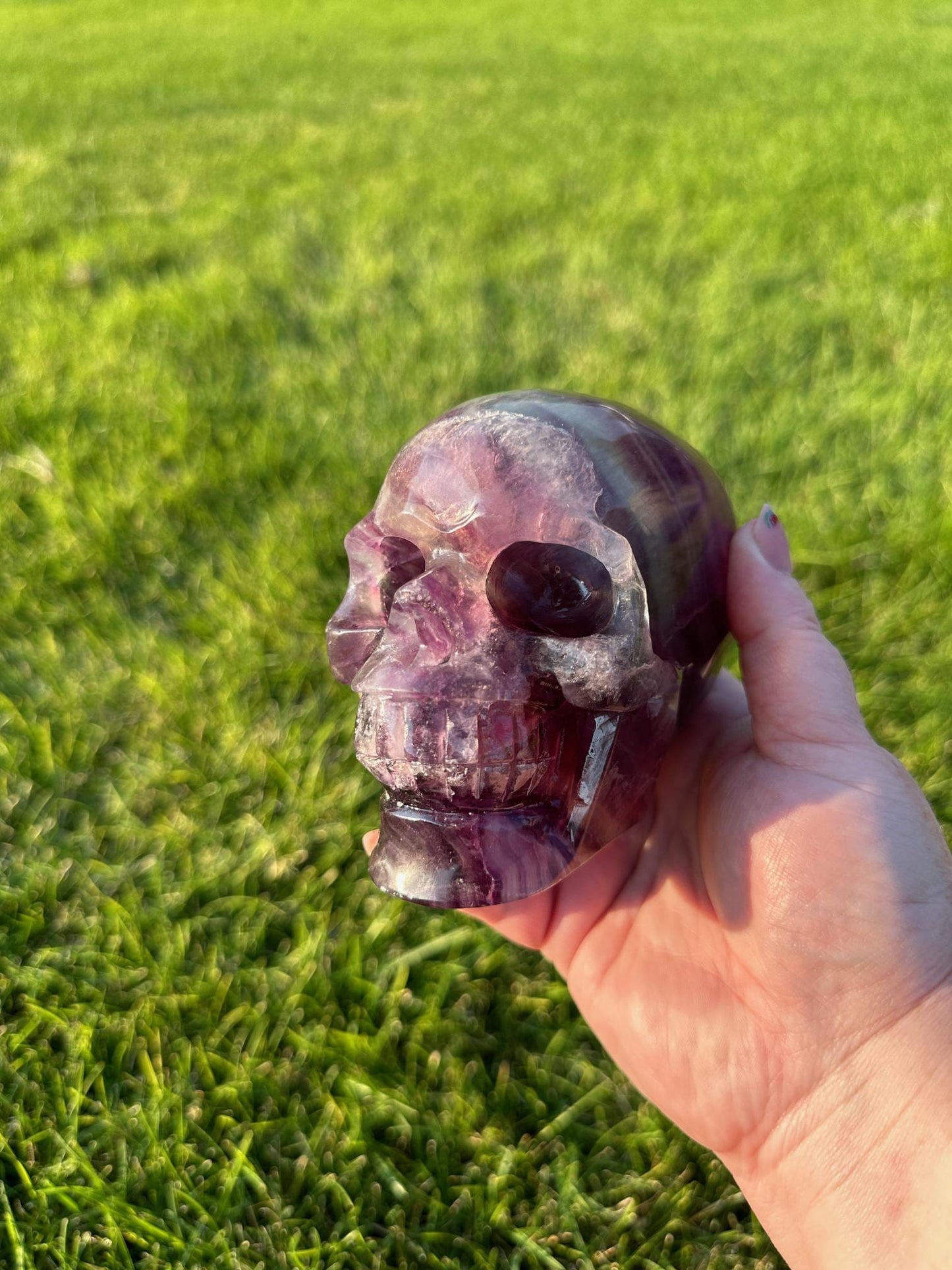 Purple and Green Fluorite Crystal Skull Carving - 3.5 Inches Tall, 3lbs 2oz