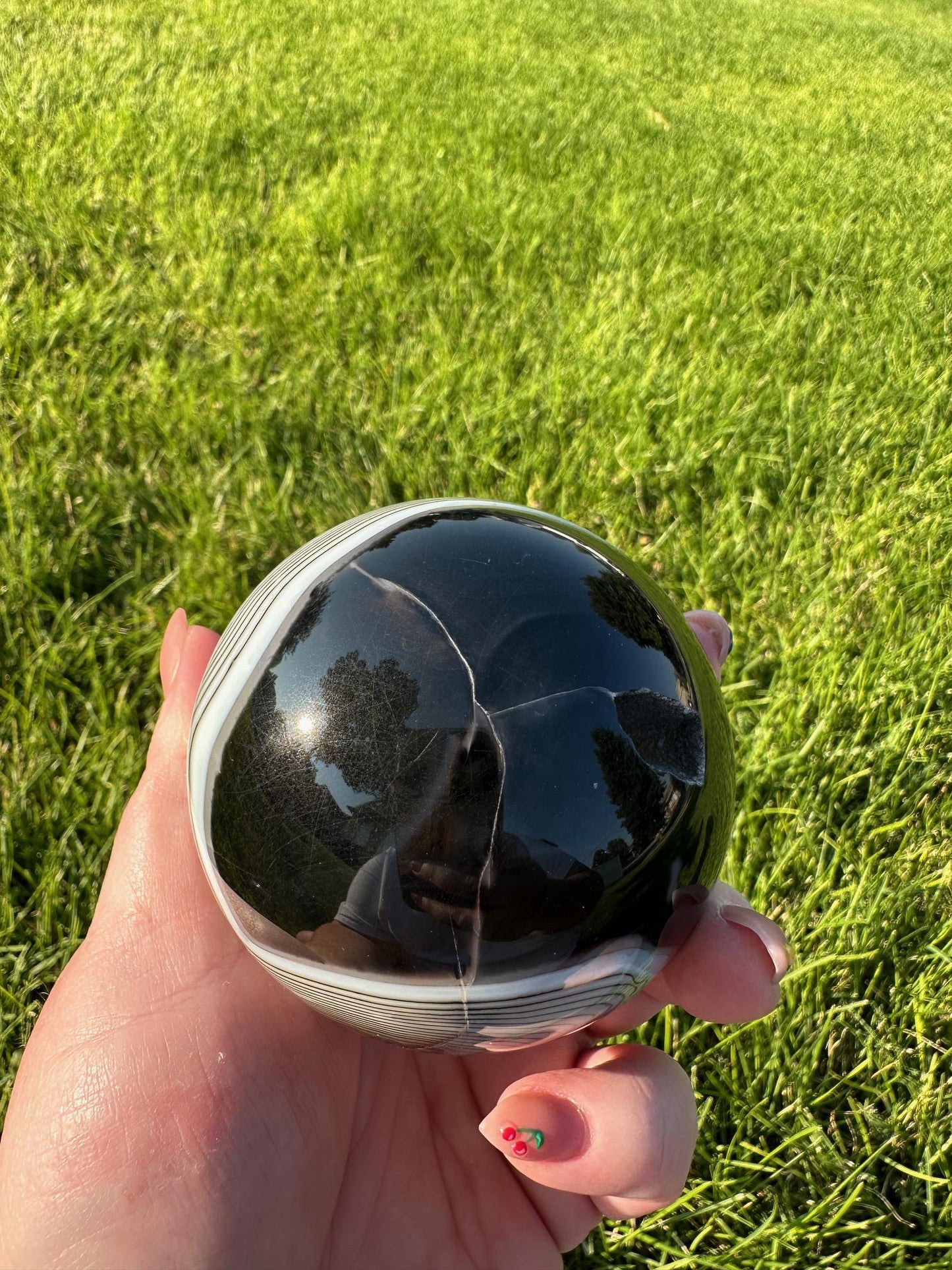 Black Agate Crystal Sphere - 2.8 Inch Diameter, 1lb 5oz