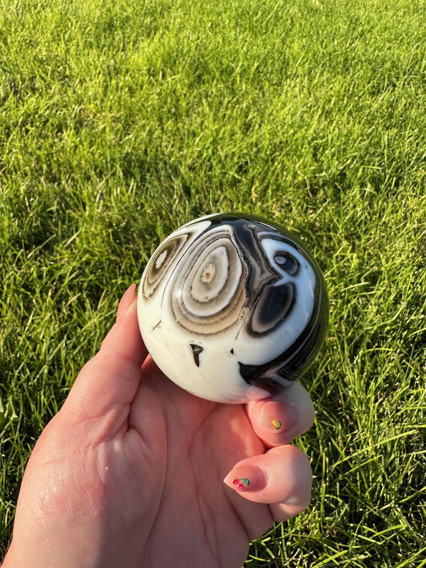 Black Agate Crystal Sphere - 2.6 Inch Diameter, 1lb 2oz