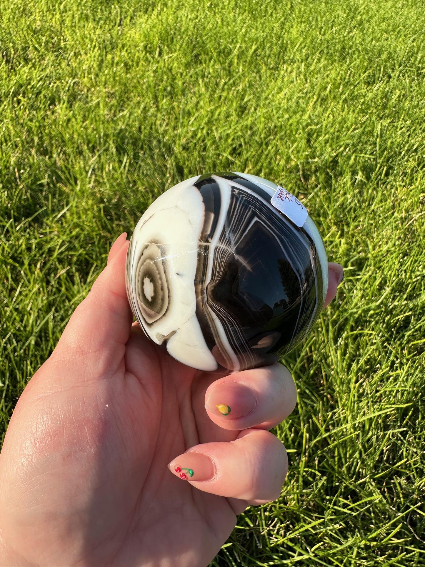 Black Agate Crystal Sphere - 2.6 Inch Diameter, 1lb 2oz