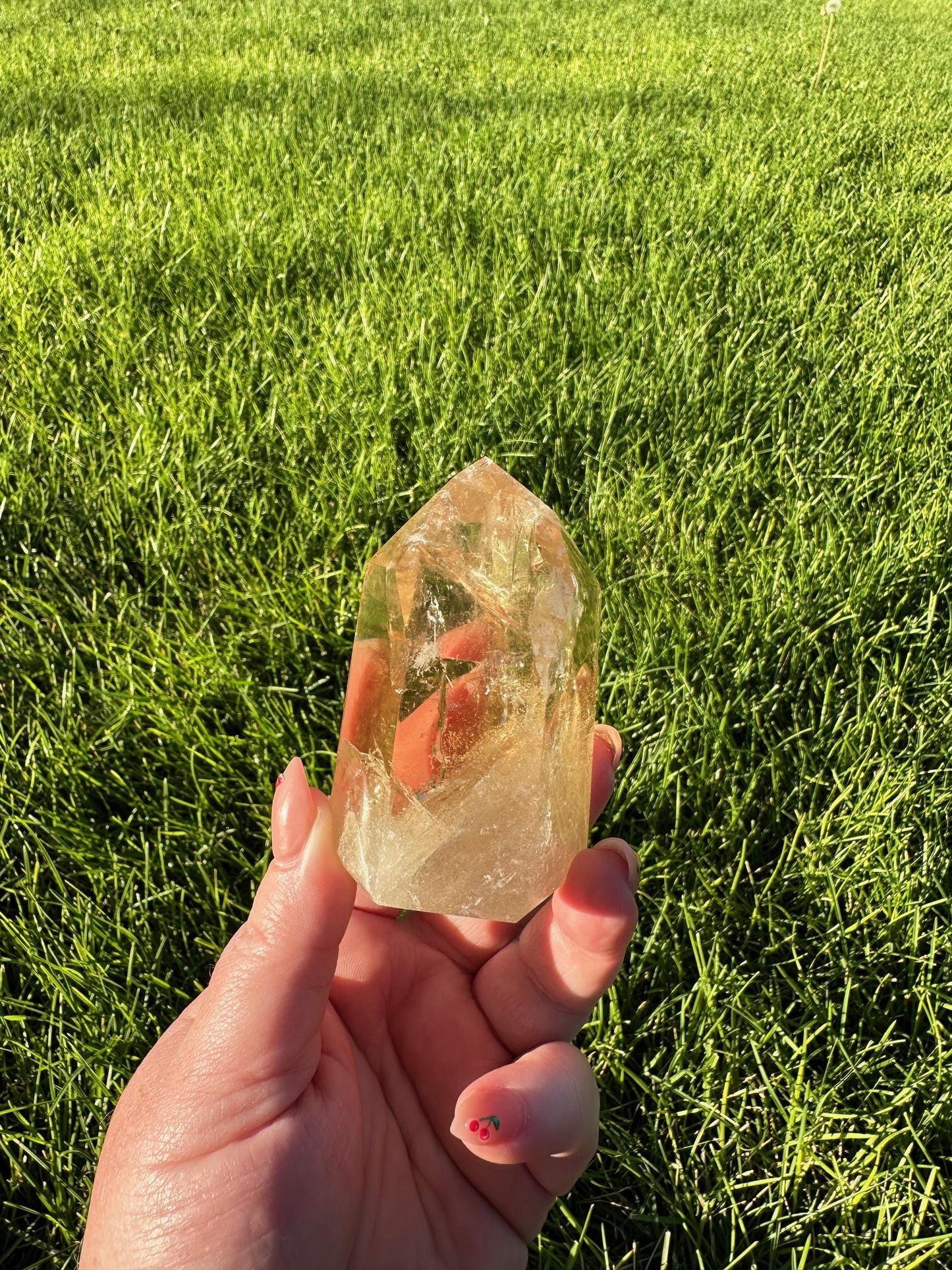 Natural Brazilian Citrine Crystal Filled with Rainbows - 3.5 Inches Tall, 8oz