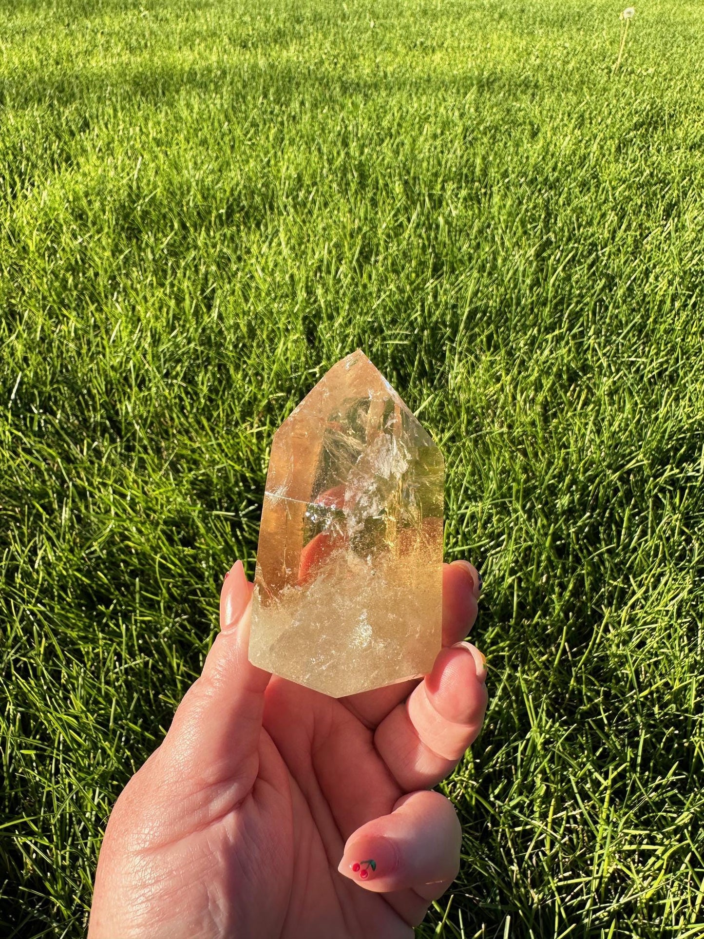 Natural Brazilian Citrine Crystal Filled with Rainbows - 3.5 Inches Tall, 8oz