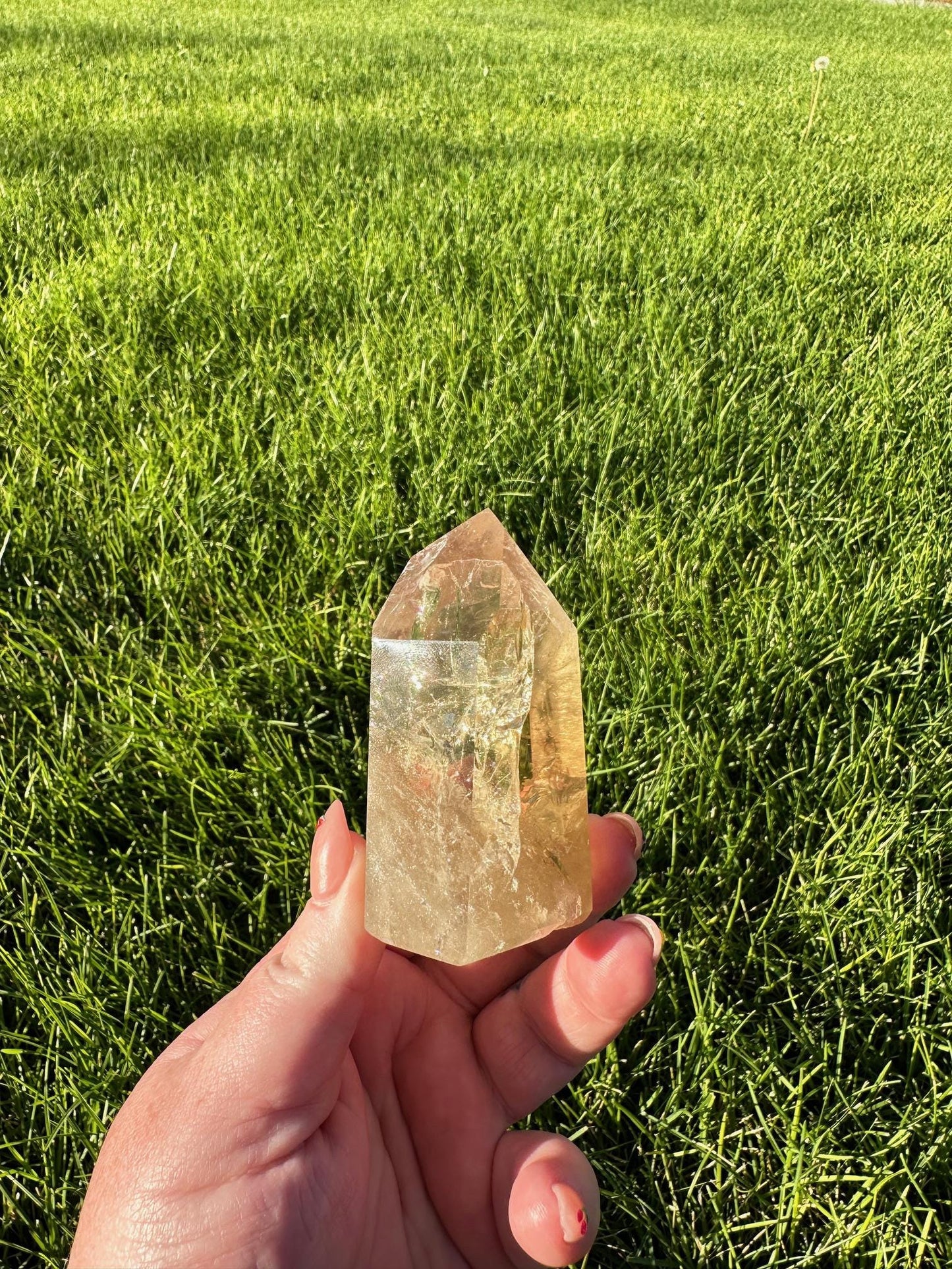 Natural Brazilian Citrine Crystal Filled with Rainbows - 3.5 Inches Tall, 8oz