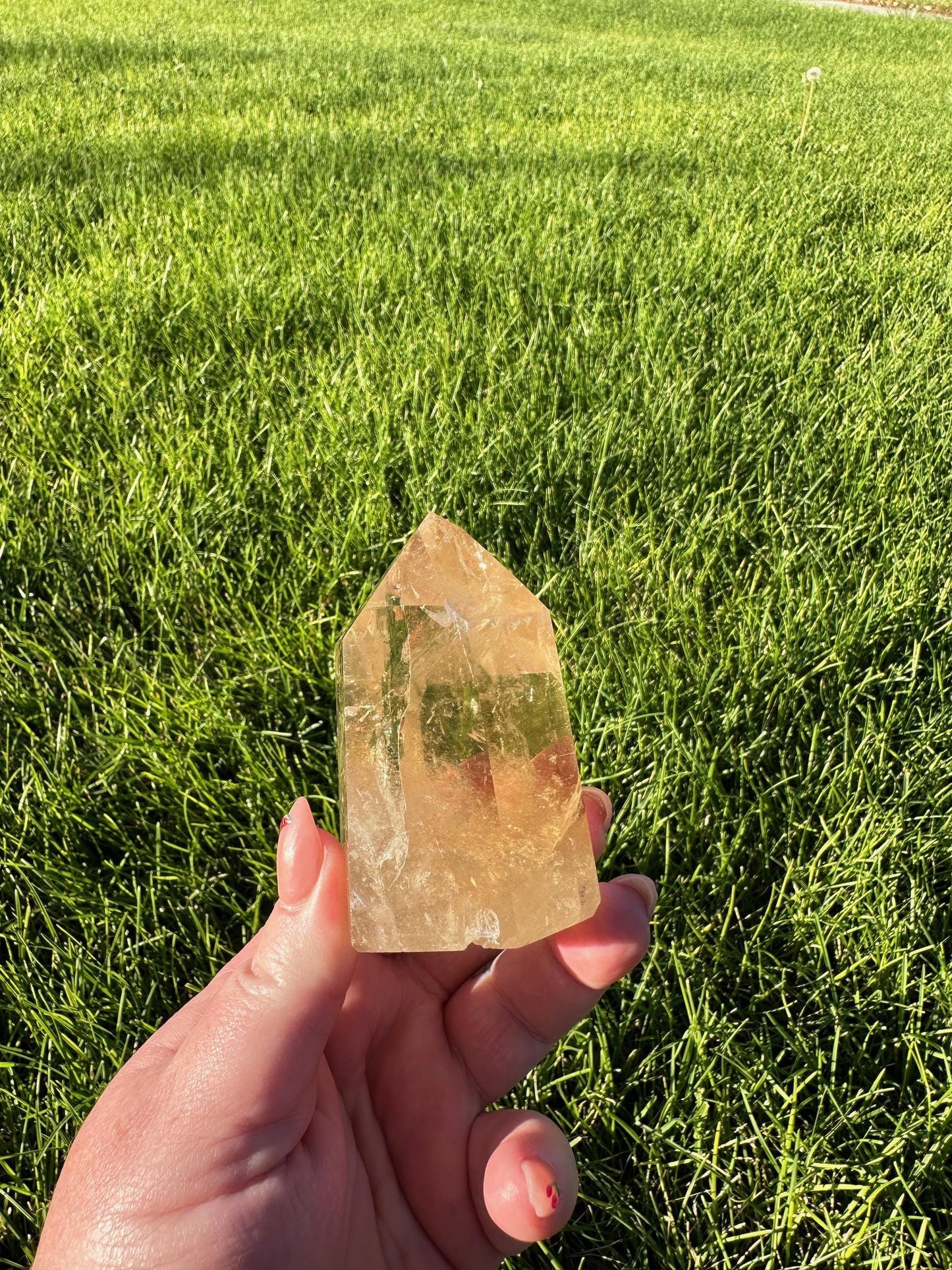 Natural Brazilian Citrine Crystal Filled with Rainbows - 3.5 Inches Tall, 8oz