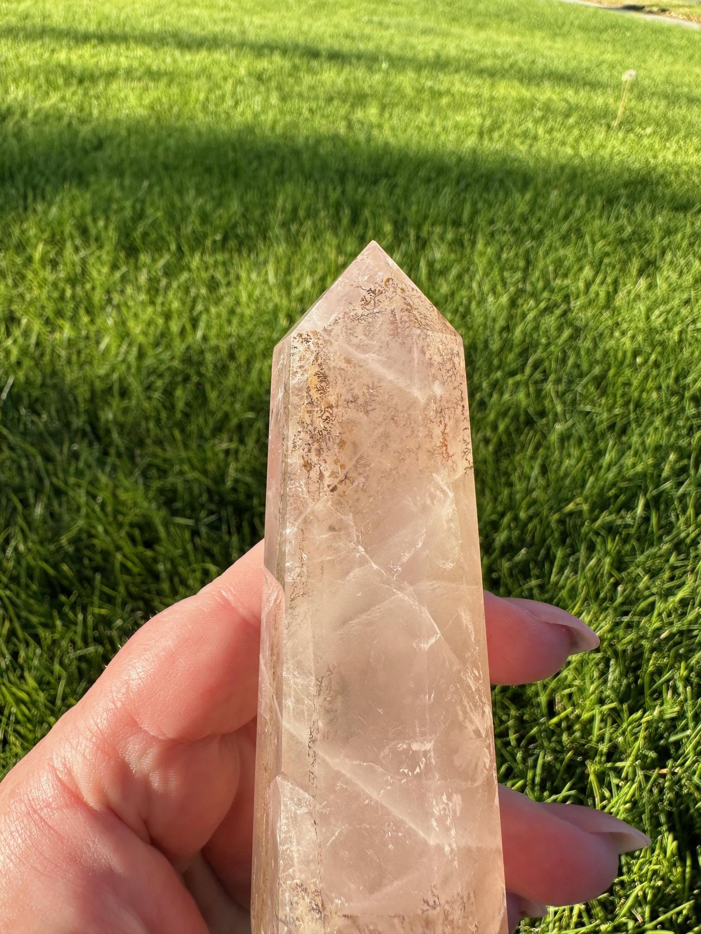 Light Pink Dendritic Rose Quartz Tower - 4.5 Inches Tall, 7oz