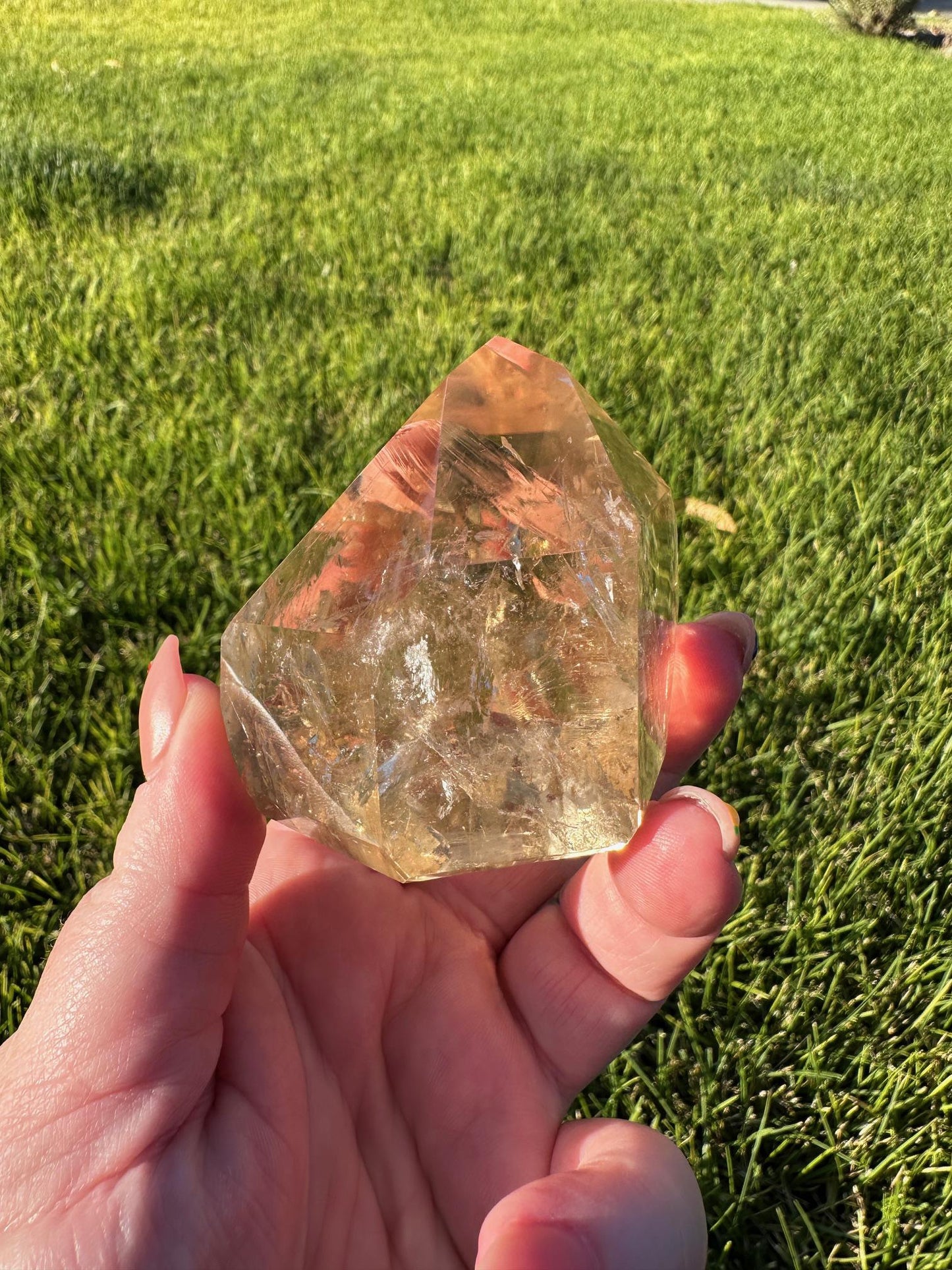 Natural Brazilian Citrine Tower Packed with Rainbows - 2.5 Inches Tall, 11oz