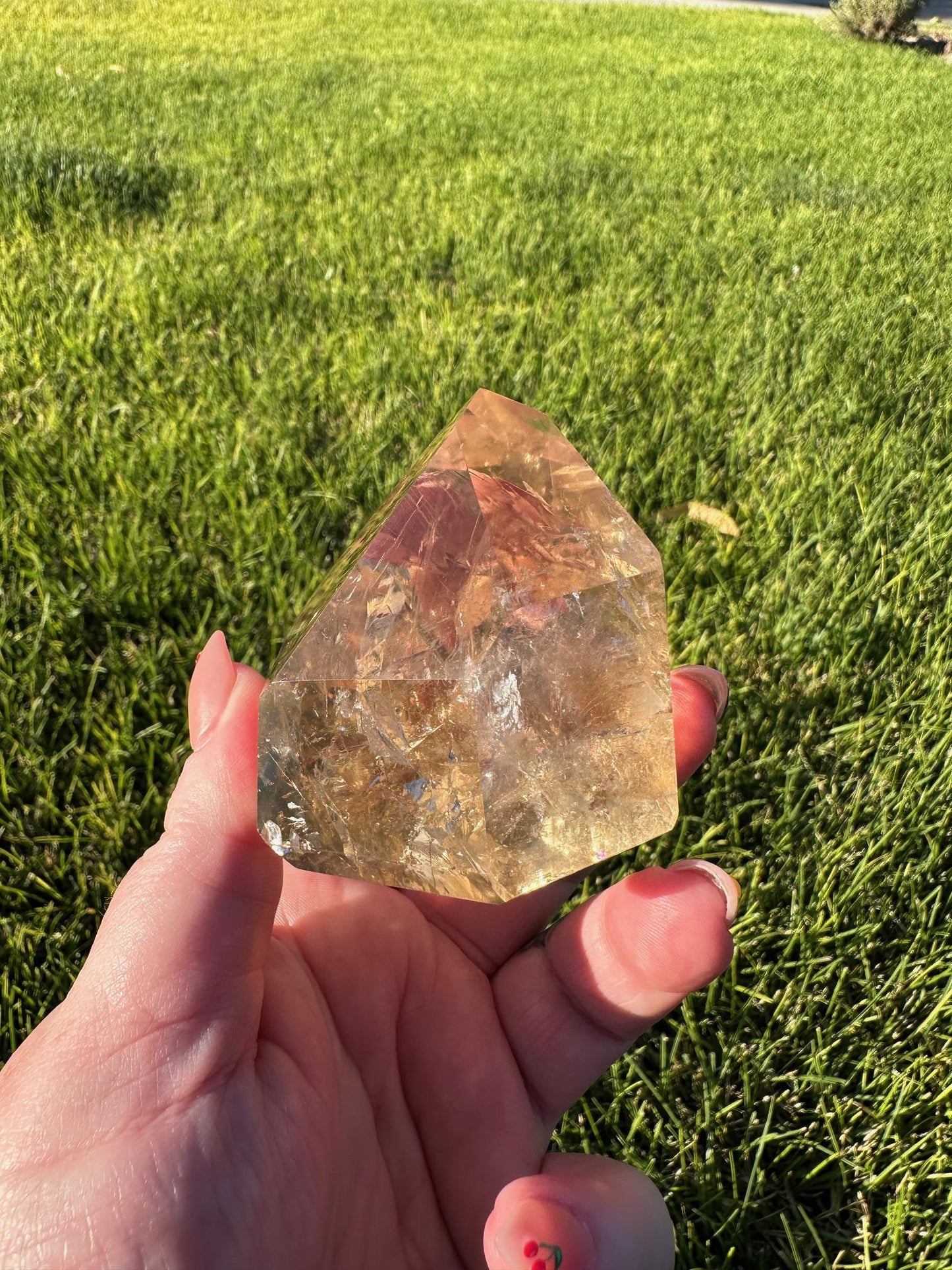 Natural Brazilian Citrine Tower Packed with Rainbows - 2.5 Inches Tall, 11oz