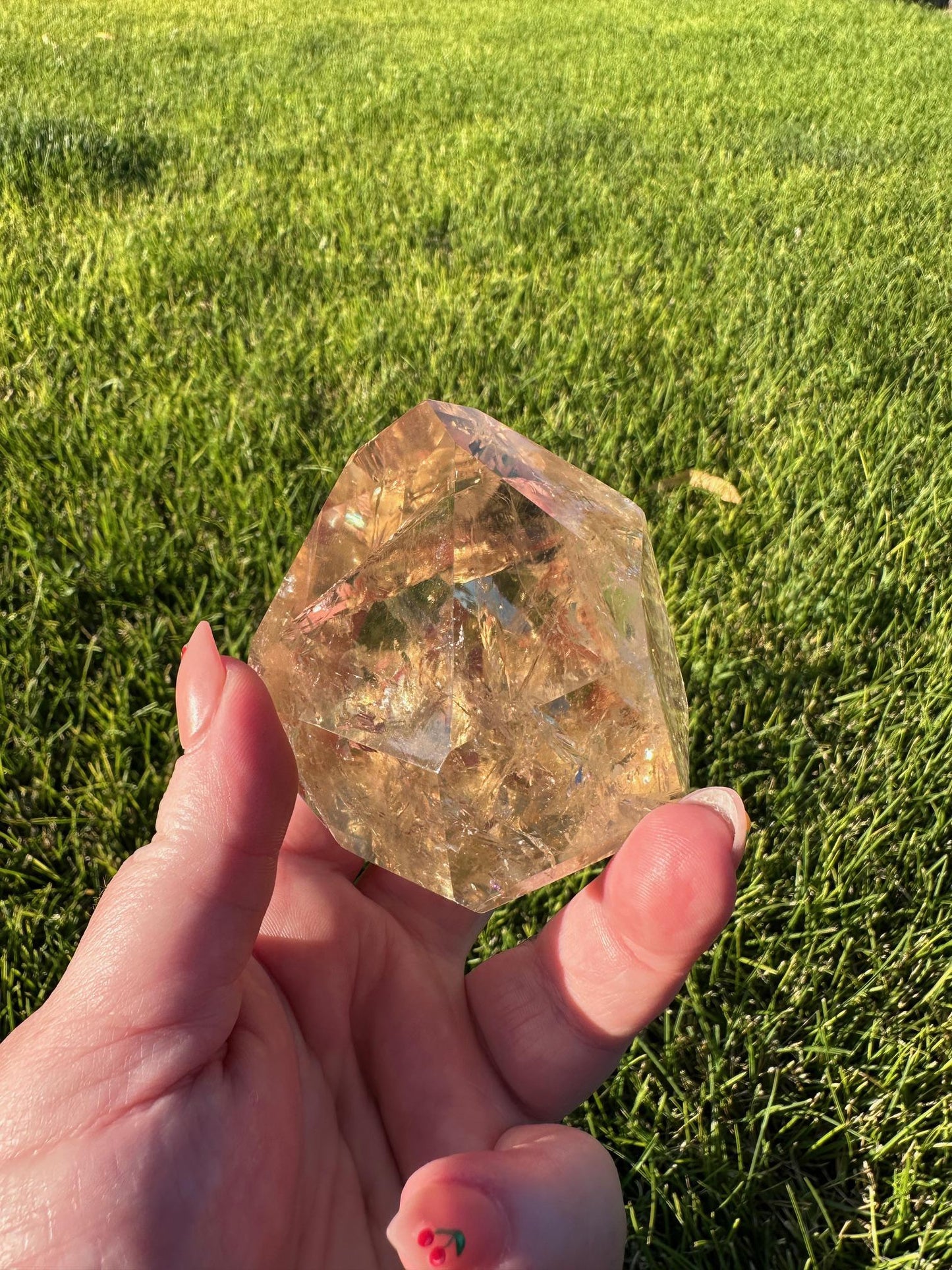 Natural Brazilian Citrine Tower Packed with Rainbows - 2.5 Inches Tall, 11oz