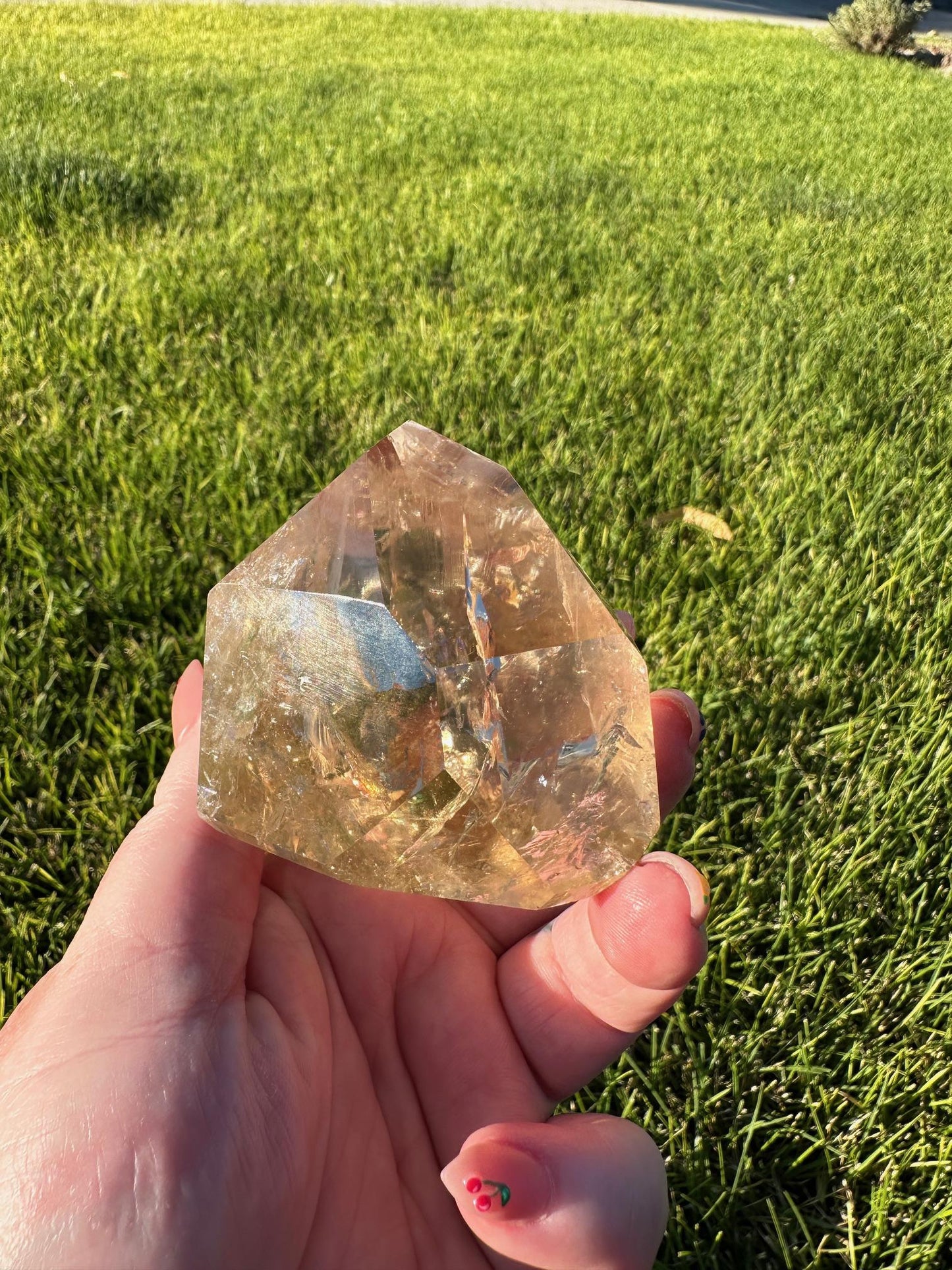 Natural Brazilian Citrine Tower Packed with Rainbows - 2.5 Inches Tall, 11oz