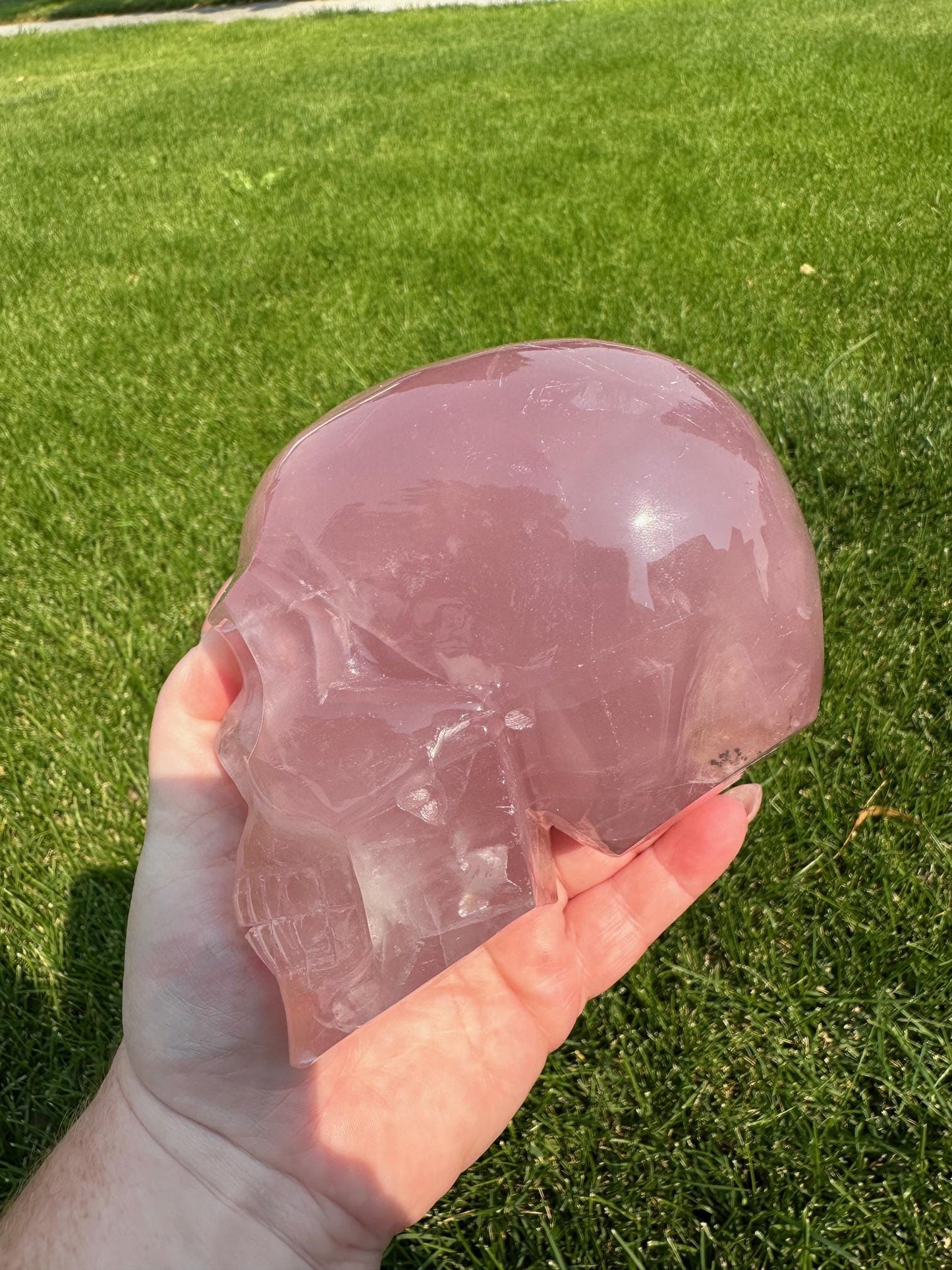 Rose Quartz Crystal Skull – 3 lbs 10 oz – Over 4 Inches Tall – Love and Healing Energy carving