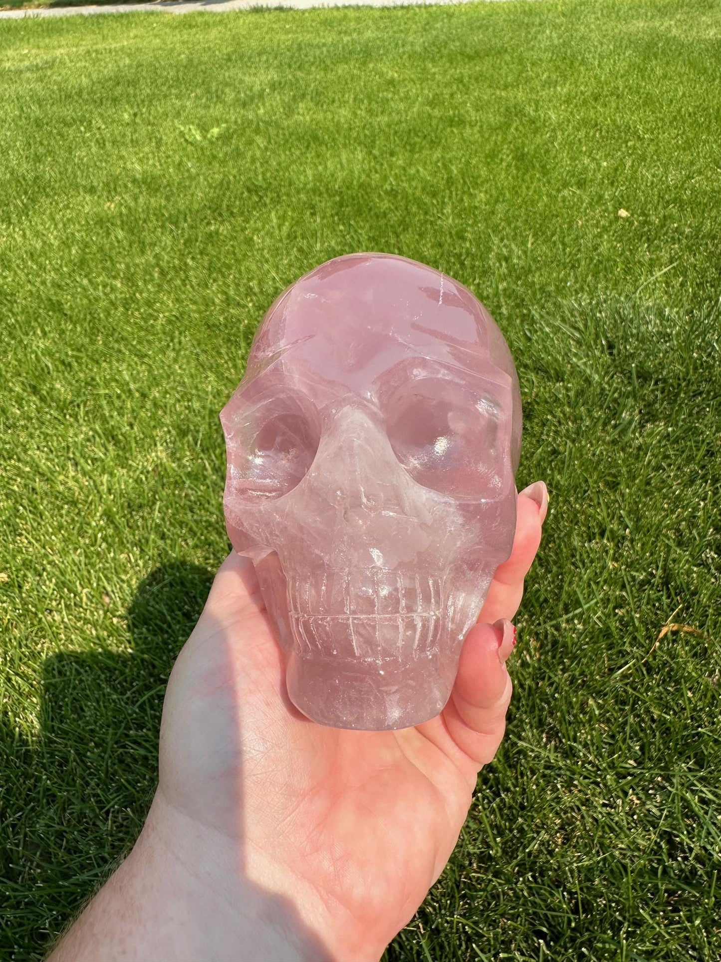 Rose Quartz Crystal Skull – 3 lbs 10 oz – Over 4 Inches Tall – Love and Healing Energy carving