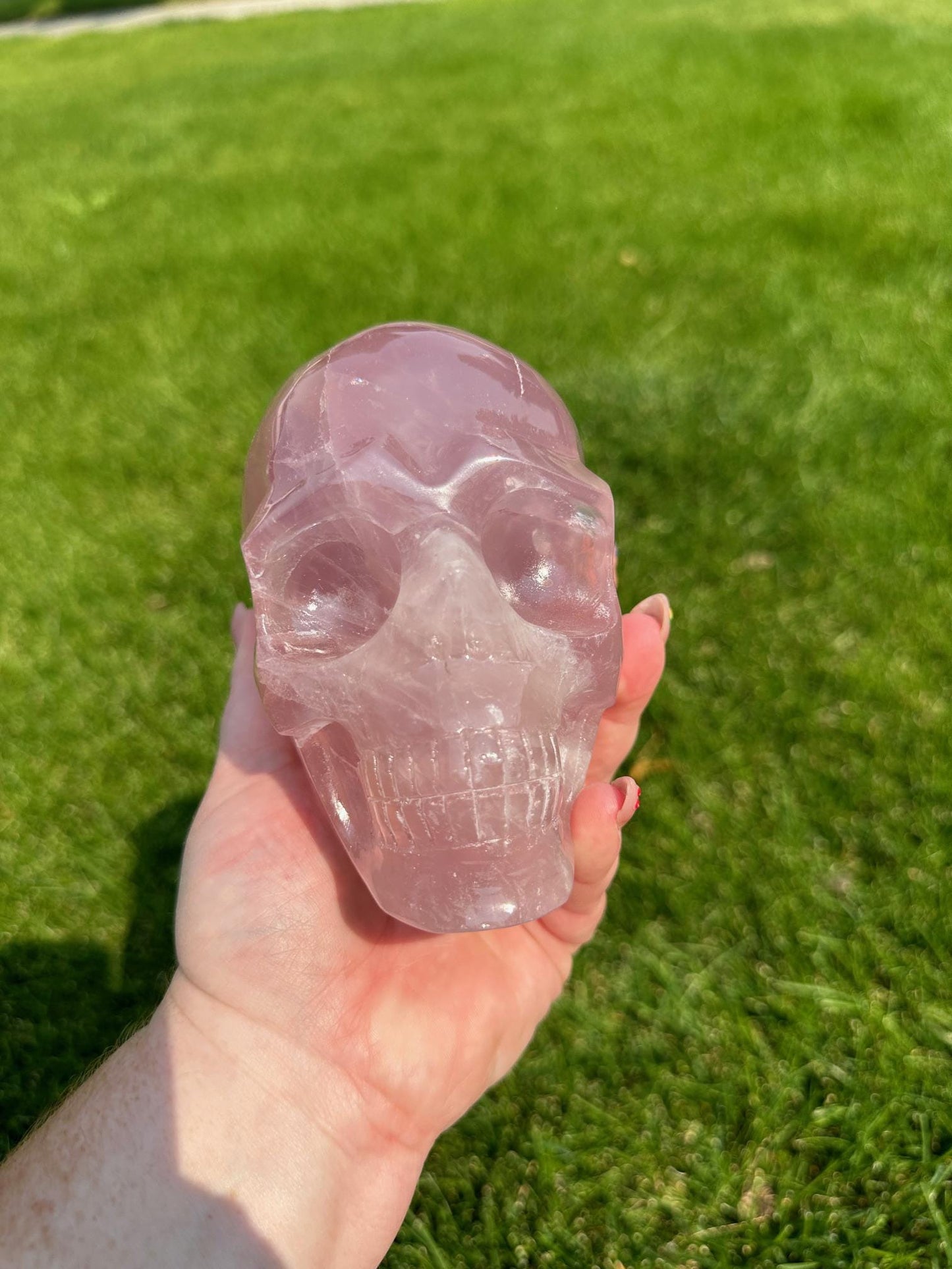 Rose Quartz Crystal Skull – 3 lbs 10 oz – Over 4 Inches Tall – Love and Healing Energy carving