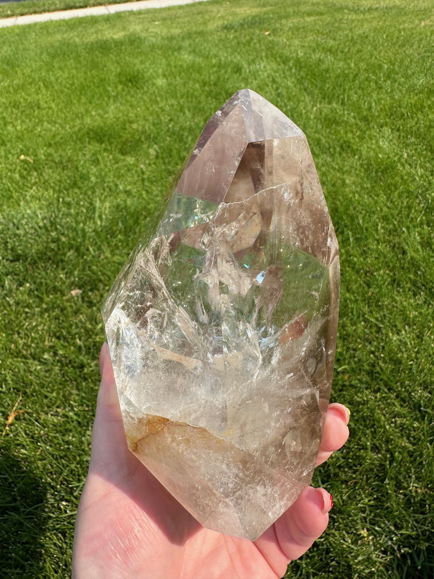 Light Smoky Quartz Crystal Tower with Rainbows – 5.2 Inches Tall – Elegant Healing Stone