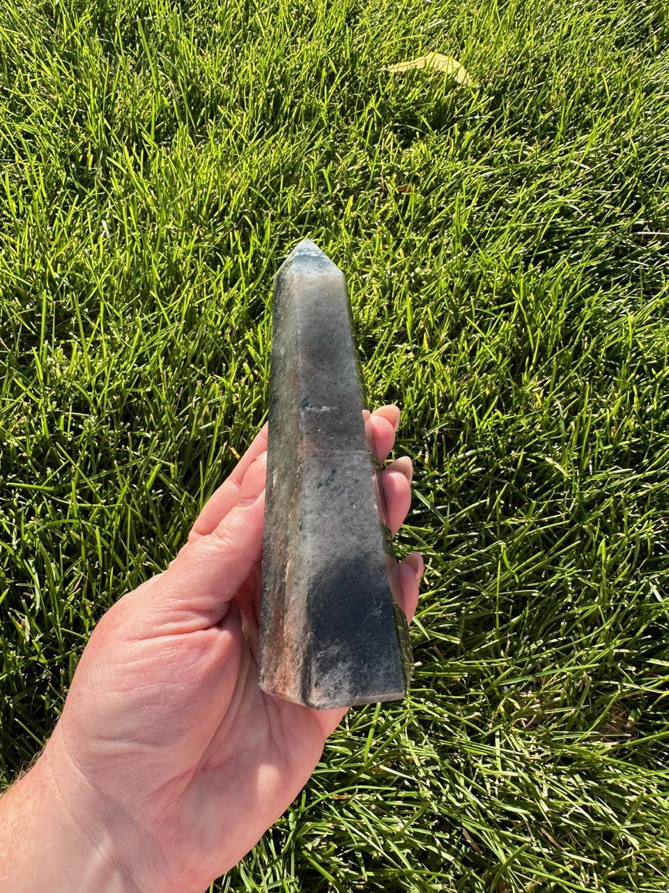 Hematite, Quartz, and Iron Crystal Tower - 5.6" Tall, 12 oz - Grounding, Protection, and Amplification