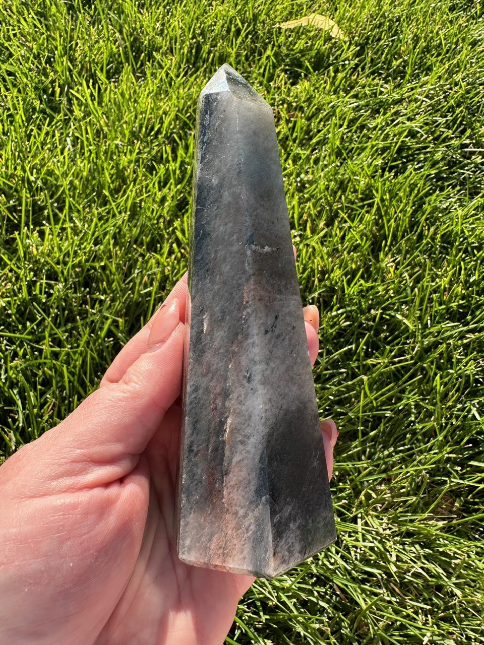 Hematite, Quartz, and Iron Crystal Tower - 5.6" Tall, 12 oz - Grounding, Protection, and Amplification